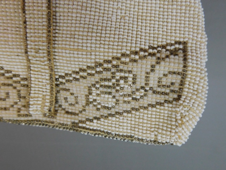 Vintage 1930 Beaded Purse Made In France Label White Seed Beads Clutch Bag  - The Gatherings Antique Vintage