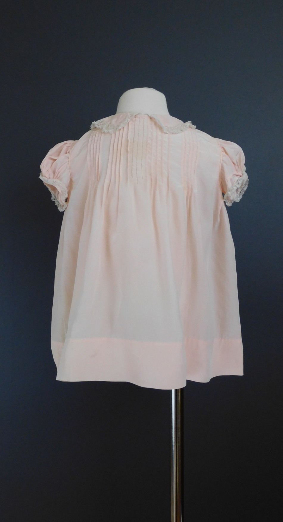 Vintage Peach Silk Toddler Baby Dress 1940s Lace and Pleats, 21 inch chest