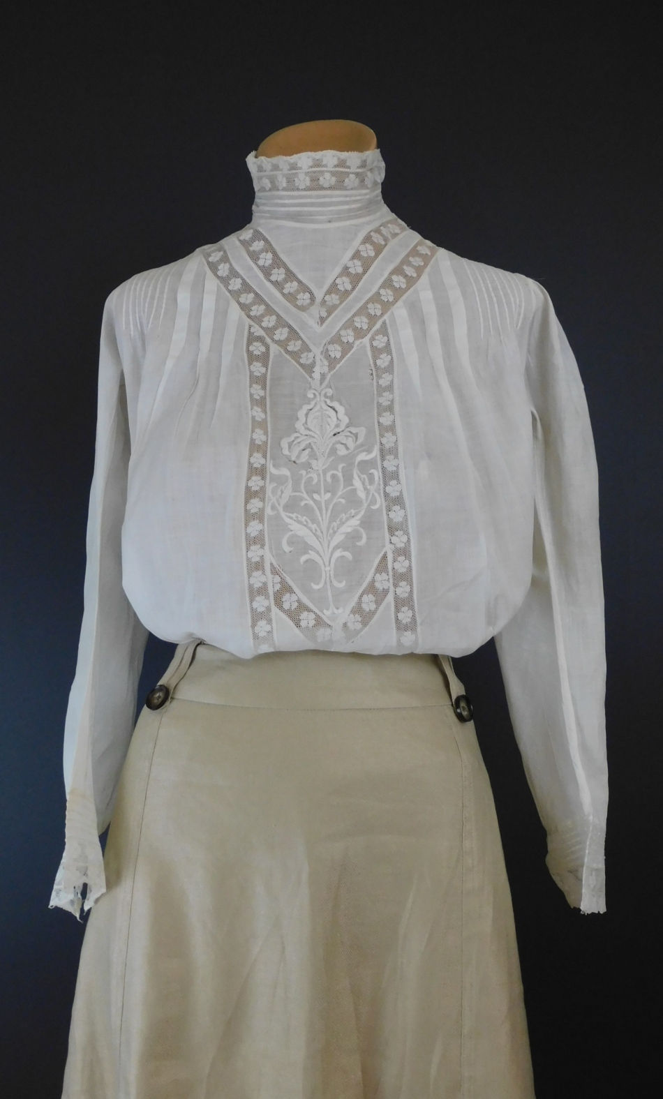 Antique Edwardian Lace Blouse with High Neck Collar, 1900s White Cotton, fits 32 inch bust, some issues