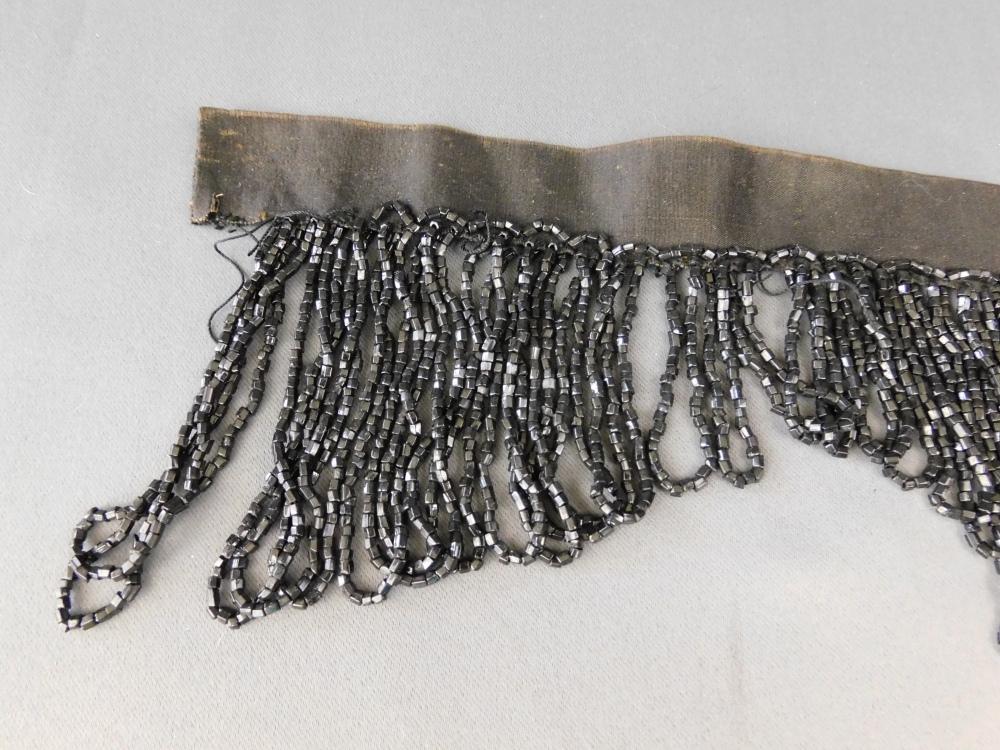 Antique Beaded Victorian Dress Trim, 17 inch section, 1800s Black Beads  Fringe - Dandelion Vintage