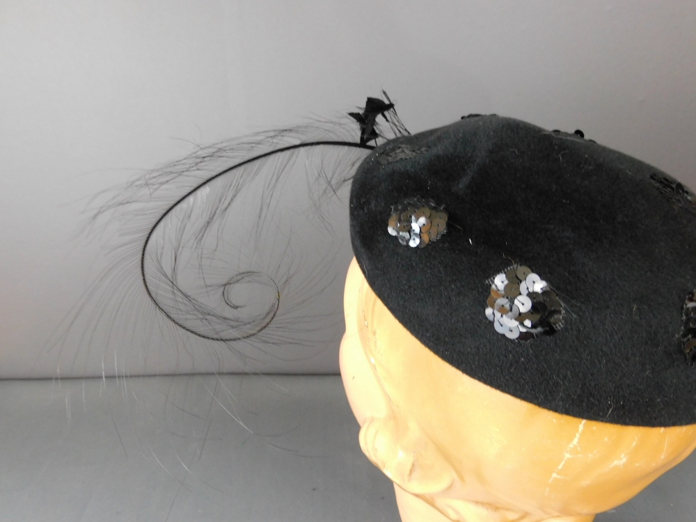 1910s Black Velvet Feather Plume Sequin Hat – Hello Vintage