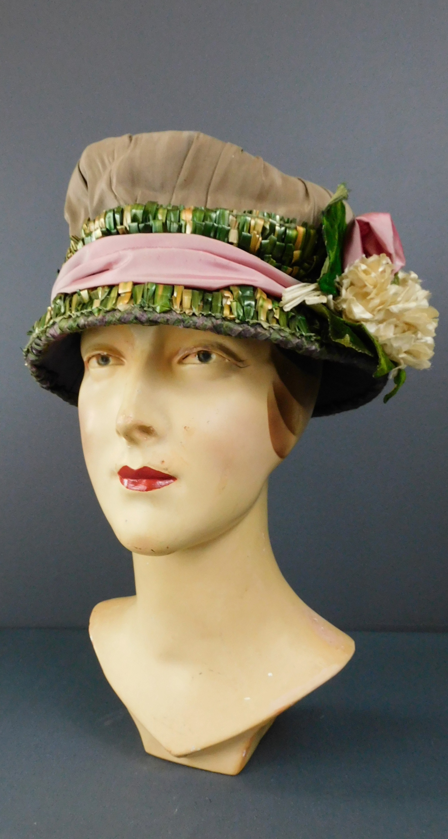 Vintage 1920s Silk Floral Hat with 