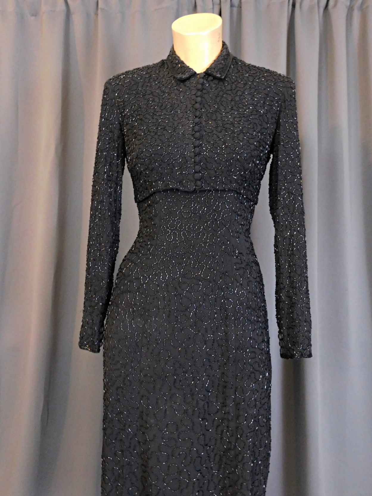 Vintage 1950s Ceil Chapman Beaded Black Dress and Fitted Cropped Jacket ...
