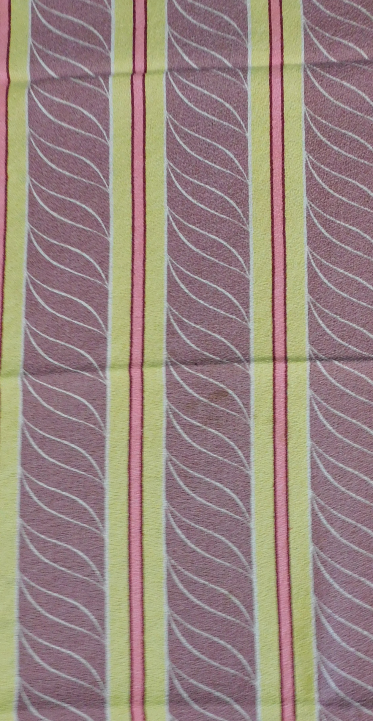 Vintage 1930s Barkcloth Fabric Remnant, 24x33 inches Mauve & Yellow Stripes