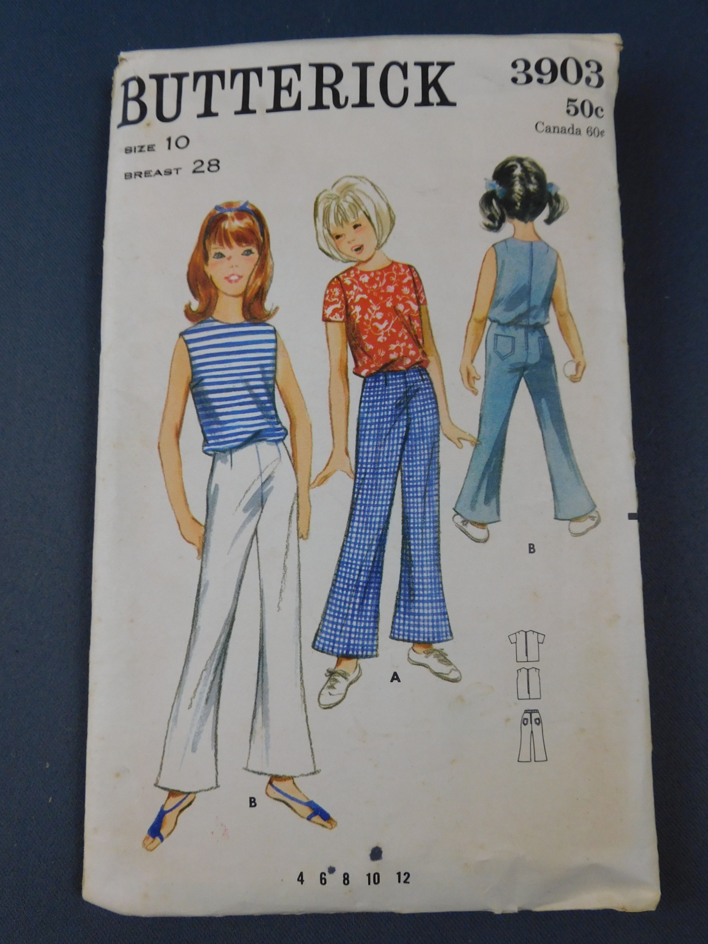 Vintage 1960s Little Girl Bell Bottom Pants & Blouse Pattern, Butterick  3903, 28 chest