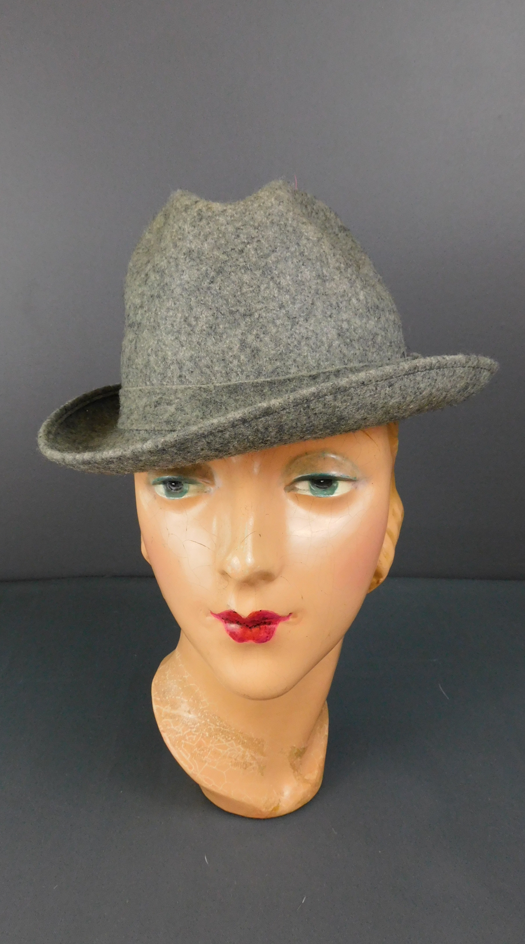 Classic Fedora Hat Grey Pure Wool Men's Hat Authentic 1940s Retro