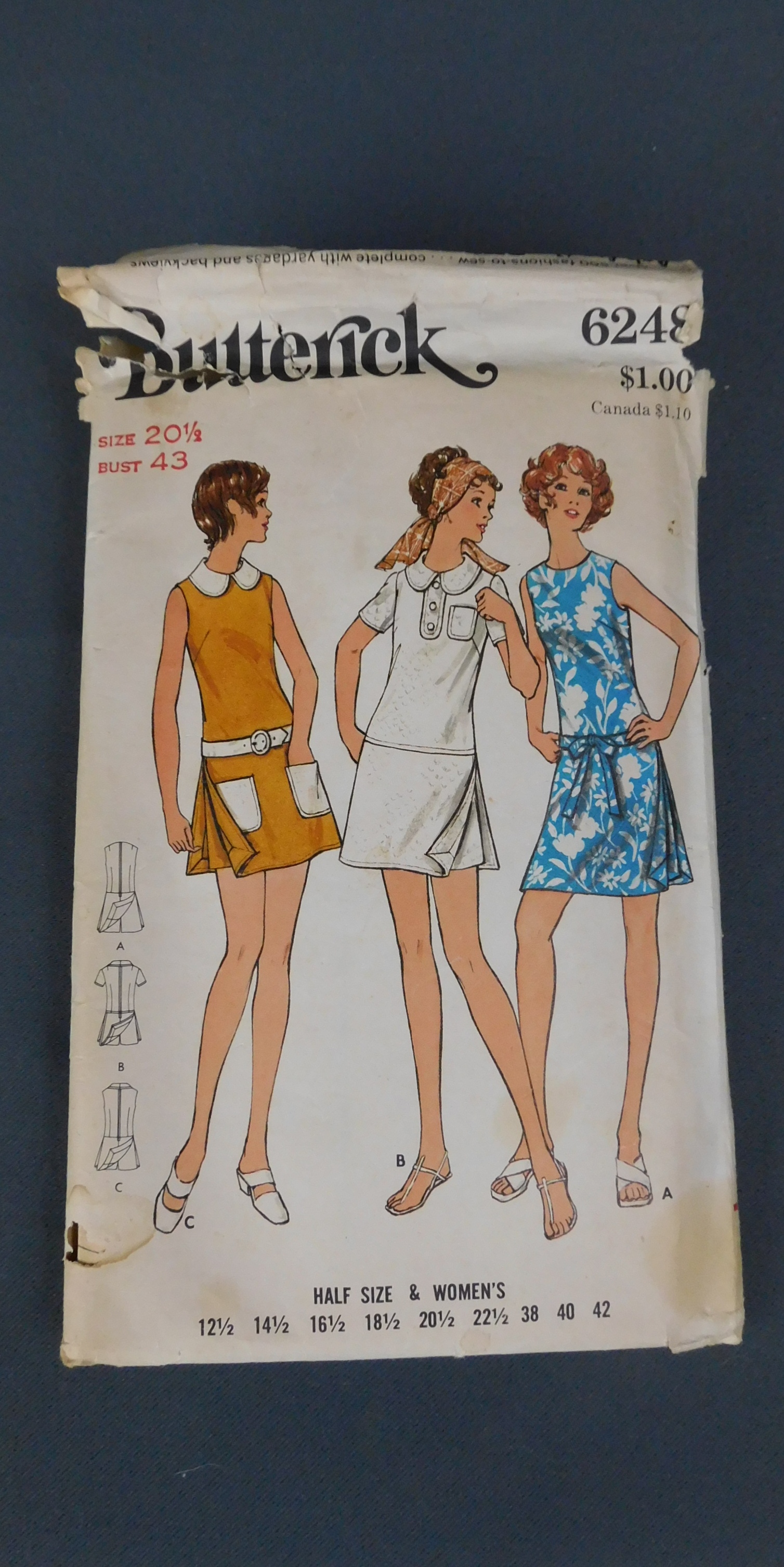 Vintage 1970s Sporty Skorts Dress Pattern, 1960s, Butterick 6248, 43 bust