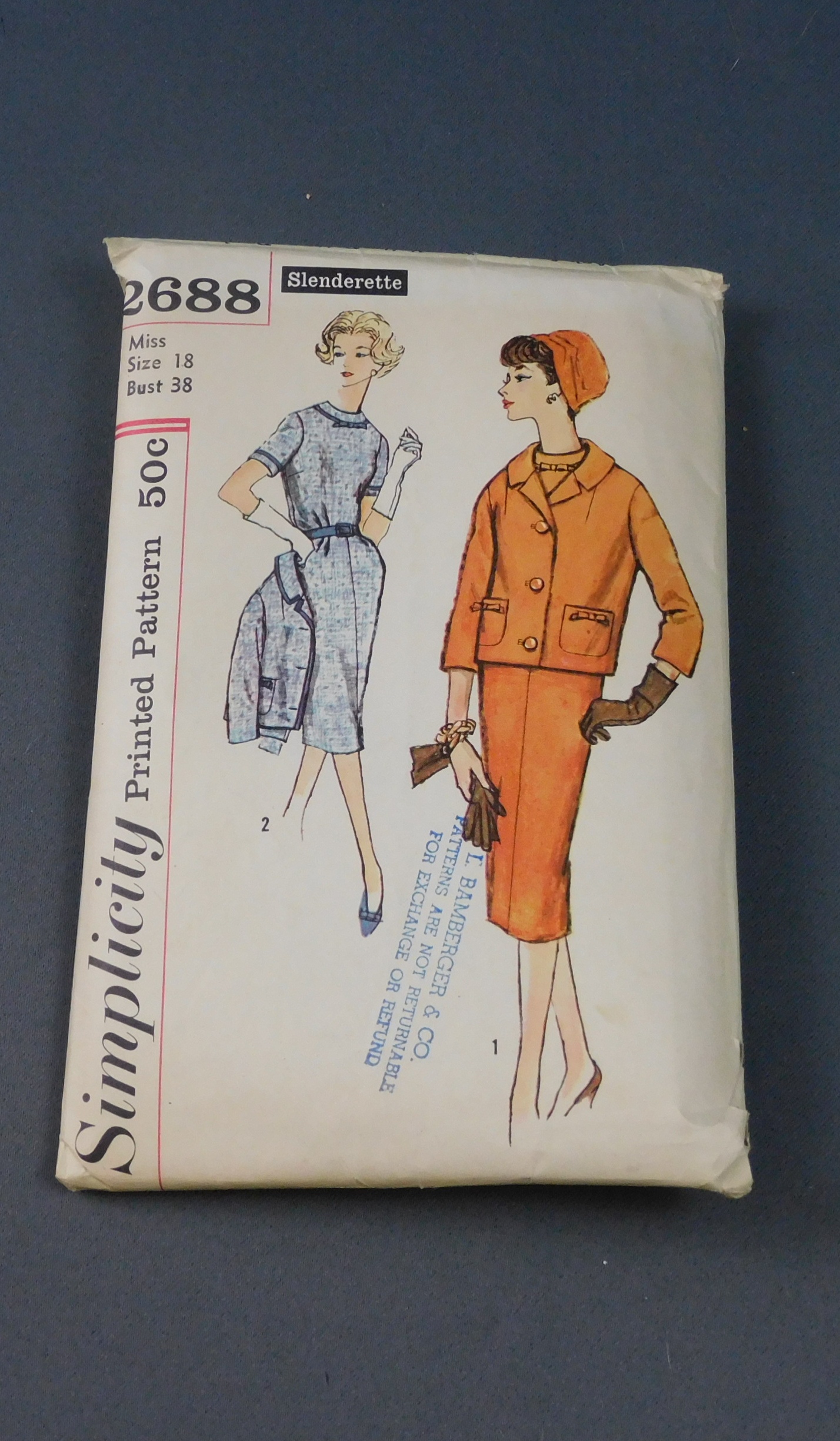 Vintage 1950s Sheath Dress and Jacket Pattern, Simplicity 2688, 38 Bust