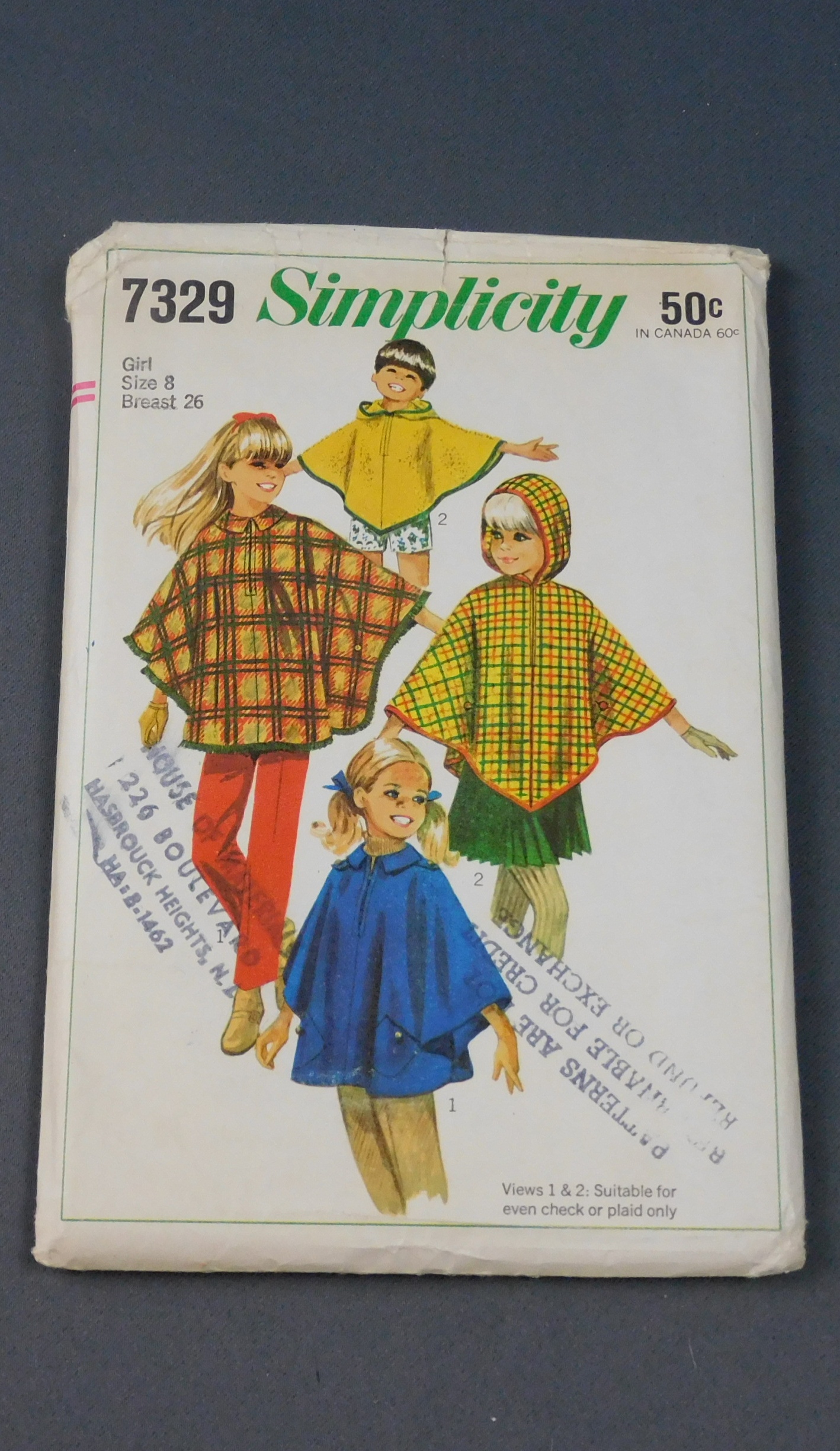 Vintage 1960s Little Girl's Poncho Pattern Simplicity 7329, 26 chest