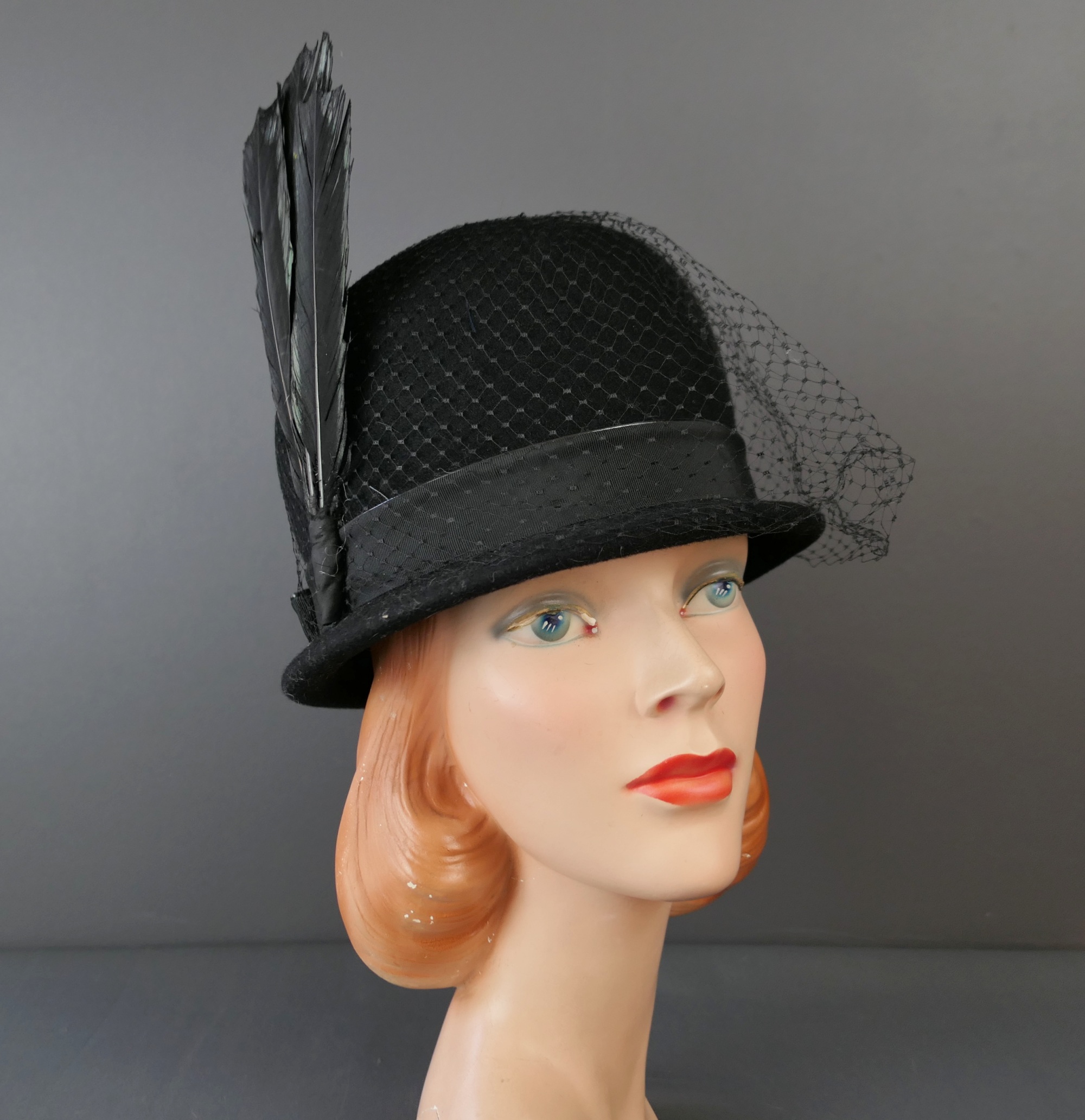 Vintage Black Bow Hat Rose Descat 1930s Black Silk Bow & Straw Wide-Brim Hat  main image 2