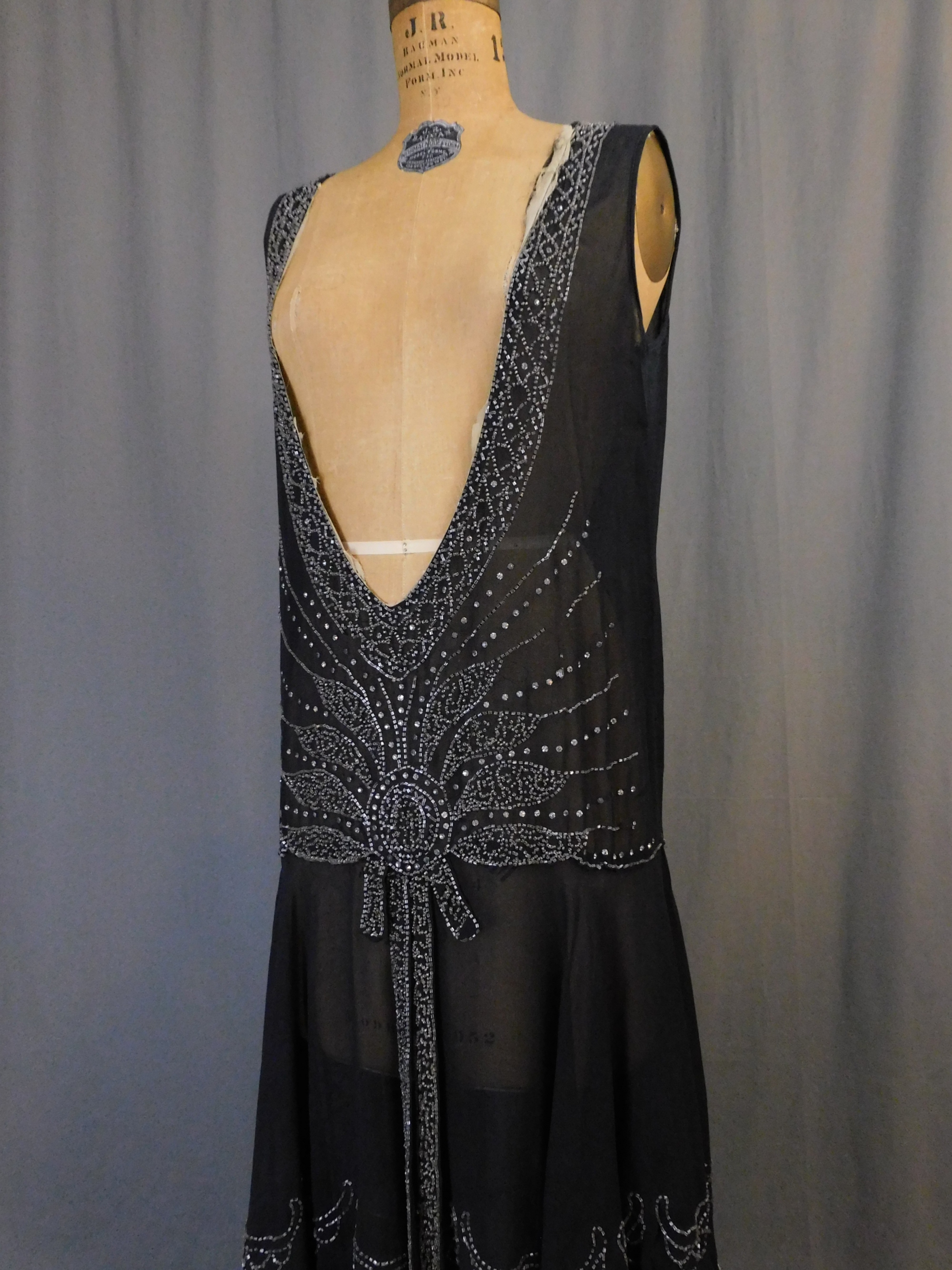 Vintage Beaded & Rhinestone 1920s Chiffon Dress, 38 bust, needs some  restoration