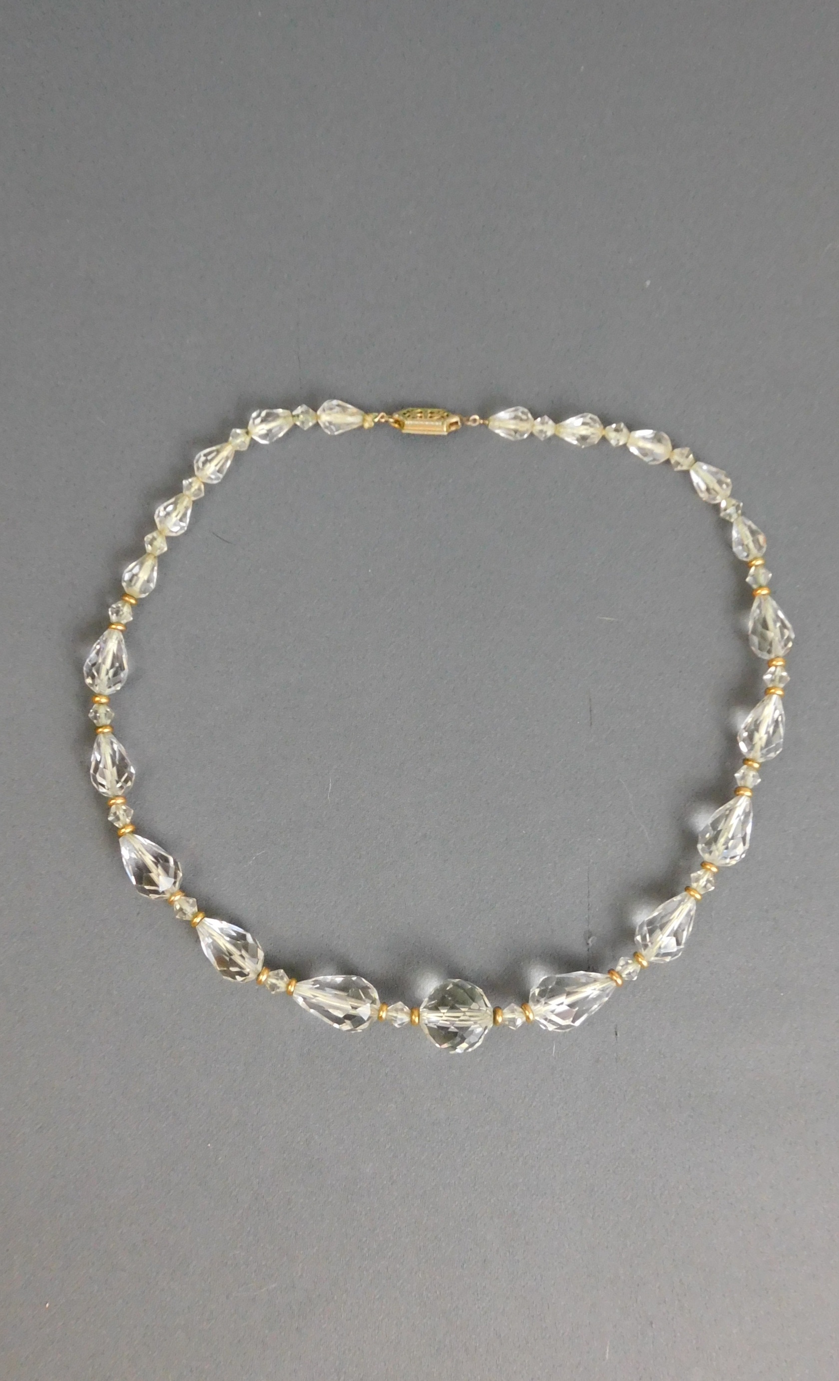 Vintage 1950s Crystal Necklace Choker with Gold Spacers, 1950s, 16 inches