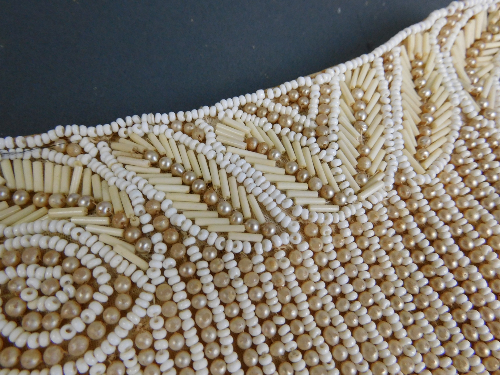Vintage Beaded Purse Vintage Wristlet Seed Beads on Fabric 