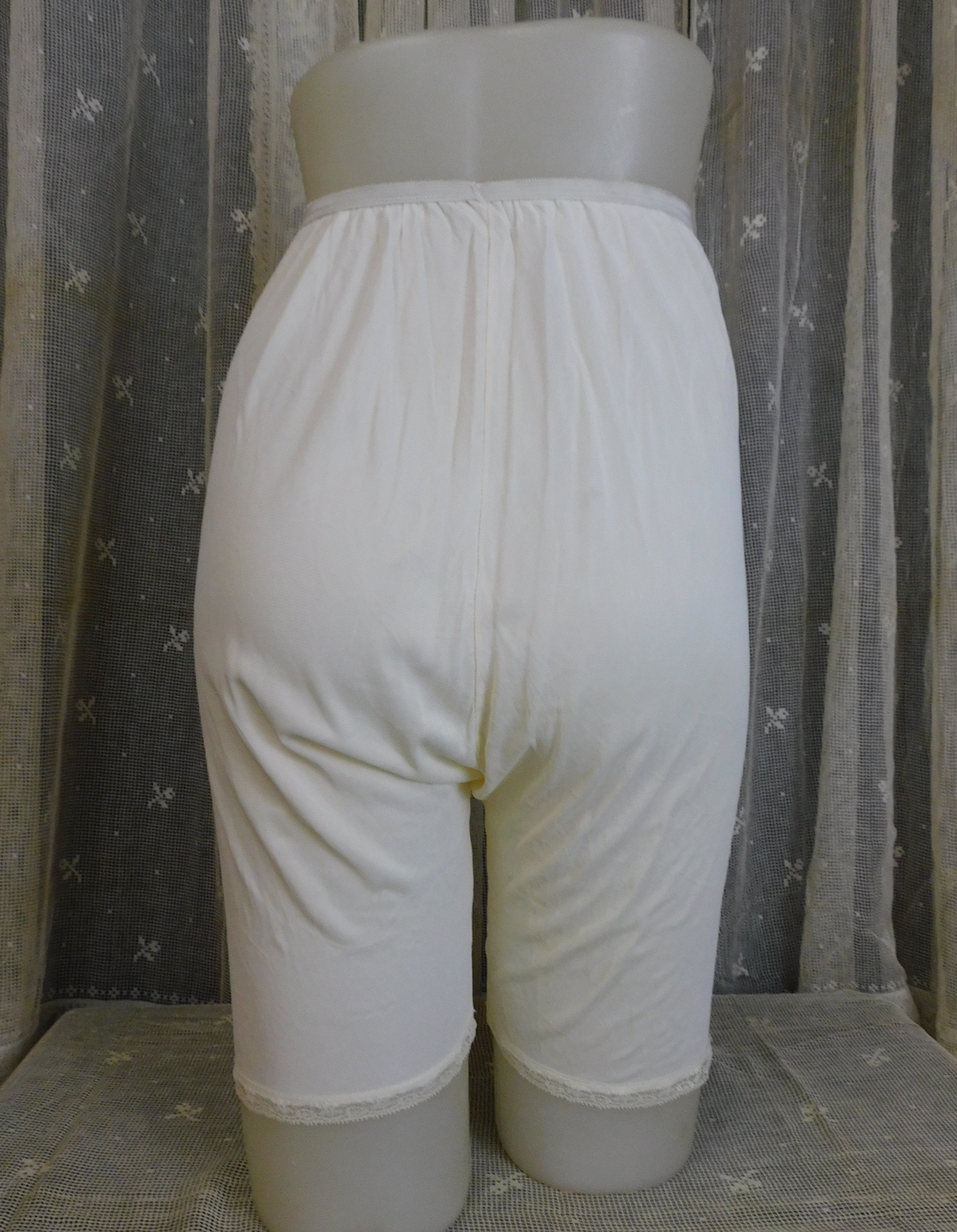 Vintage White Pettipants Panties with Blue Applique, Acetate size 7