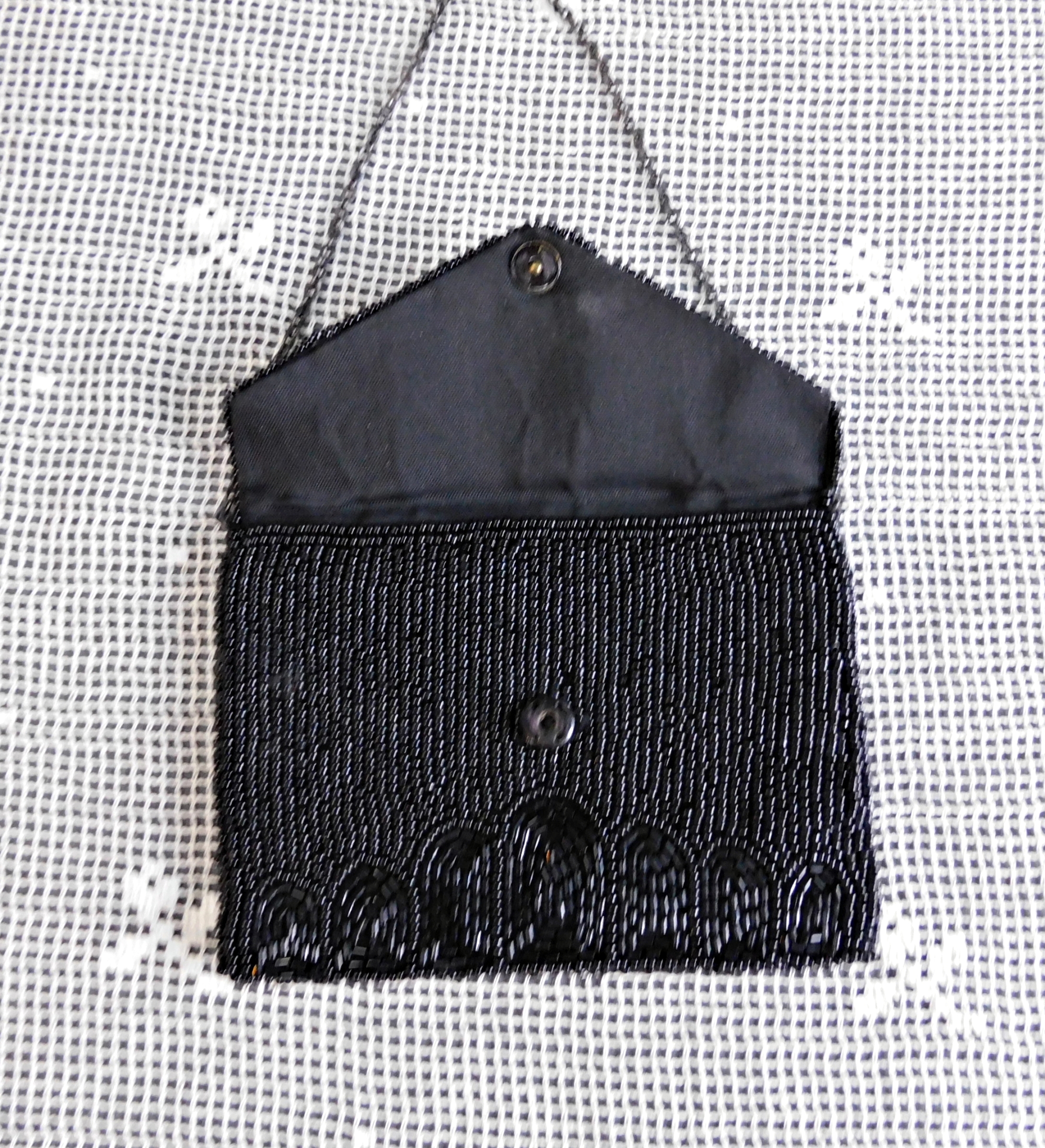 Vintage Small Black Beaded Evening Purse, 1980s Wrist Bag La Regale