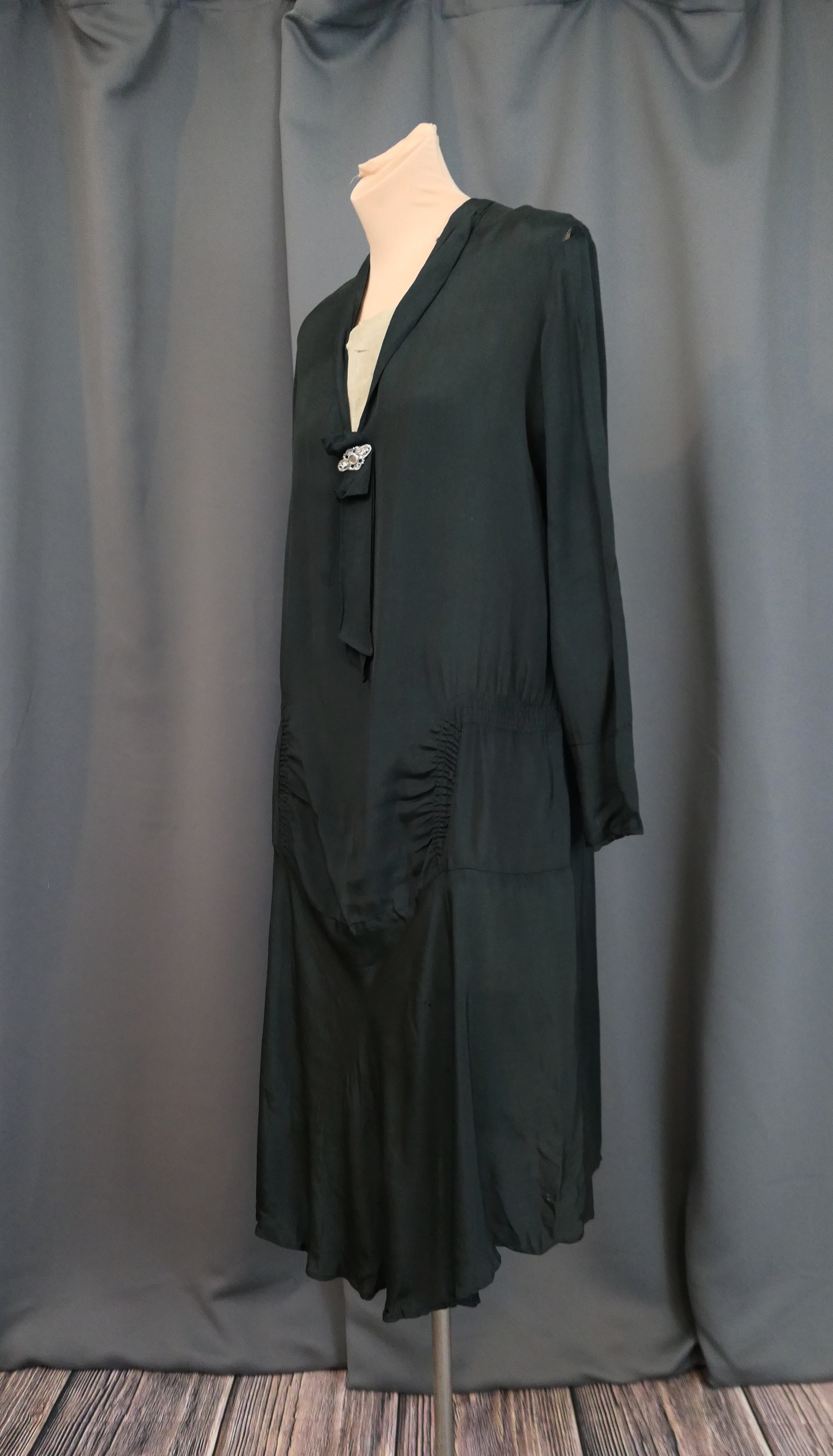 Vintage 1920s Black Crepe Chiffon Dress, fits 38 inch bust, Damaged