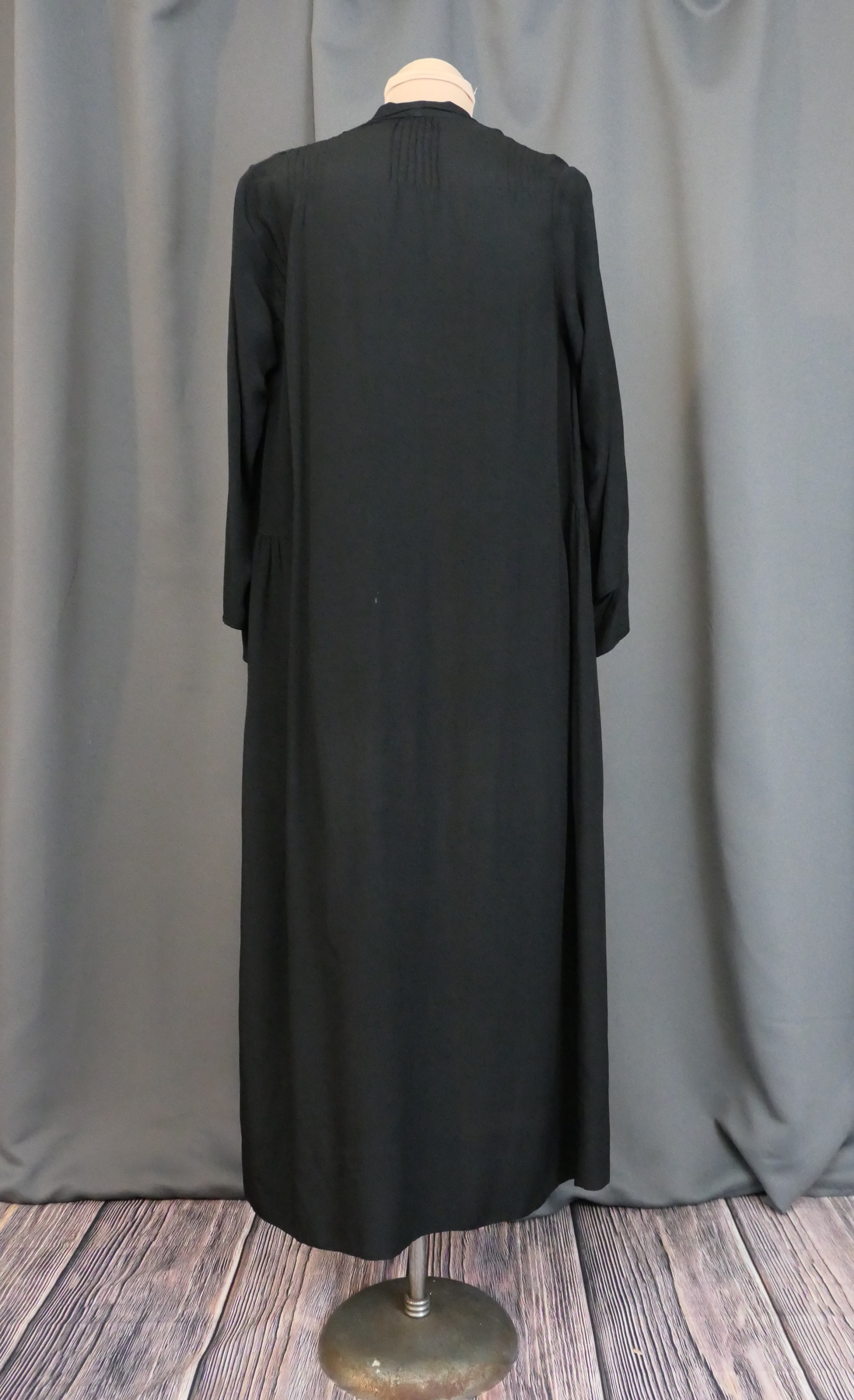 Vintage 1920s Black Dress Silk Crepe with Lace Neck, fits 36 inch bust