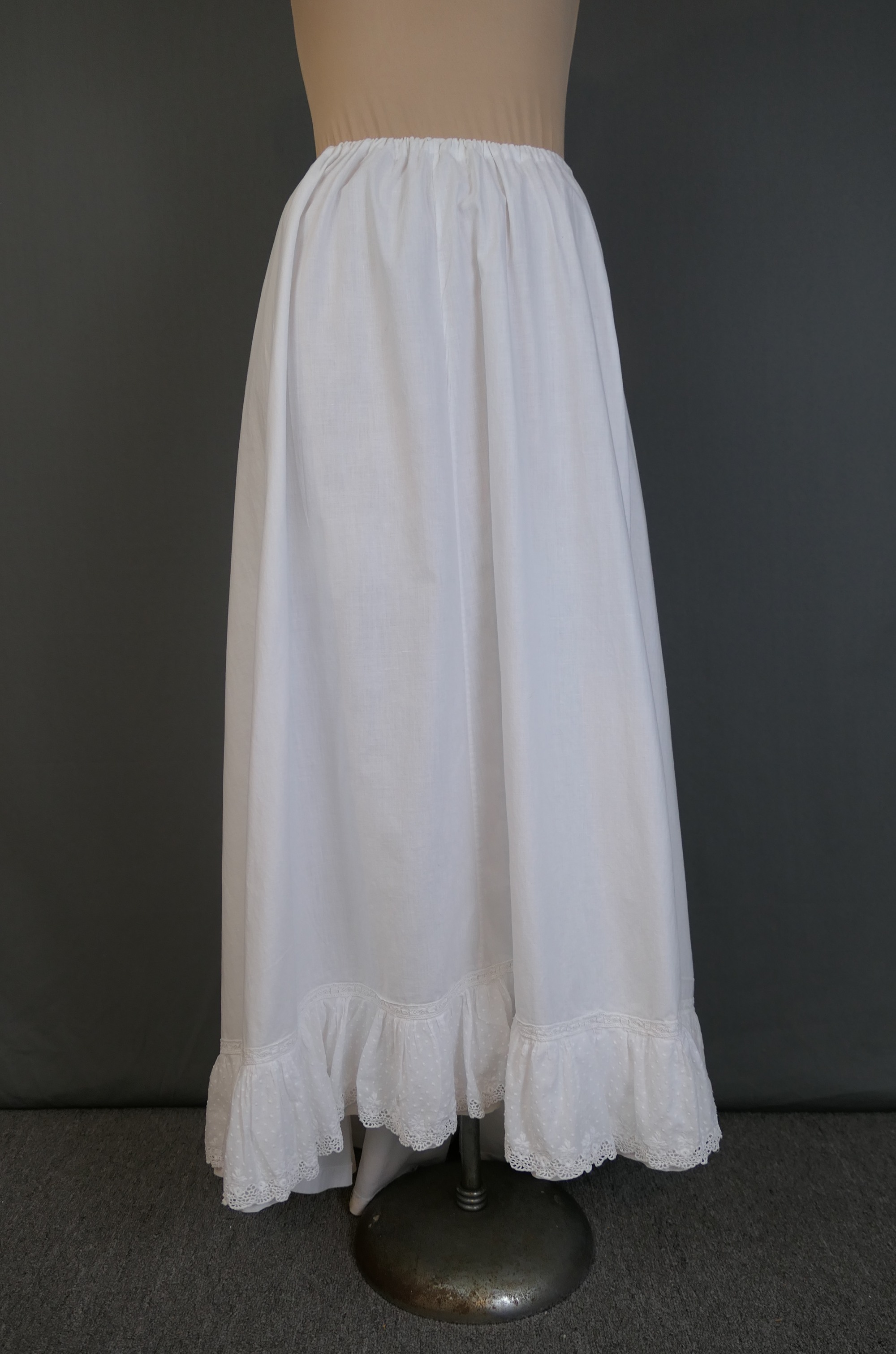 Antique White Cotton Petticoat Victorian with longer back, Dotted Swiss  Trim, large drawstring waist, issues - Dandelion Vintage