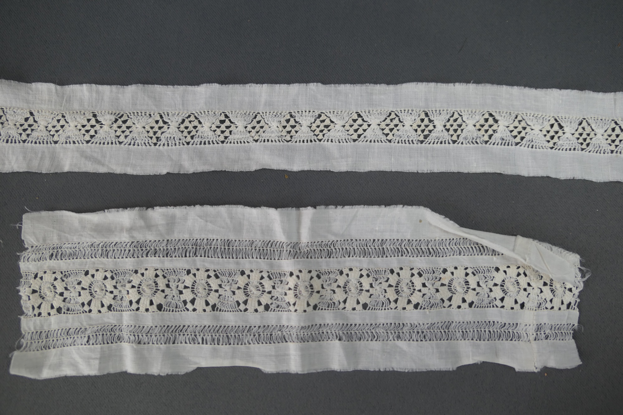 antique Victorian era cotton lace trim or insertion, turn of the
