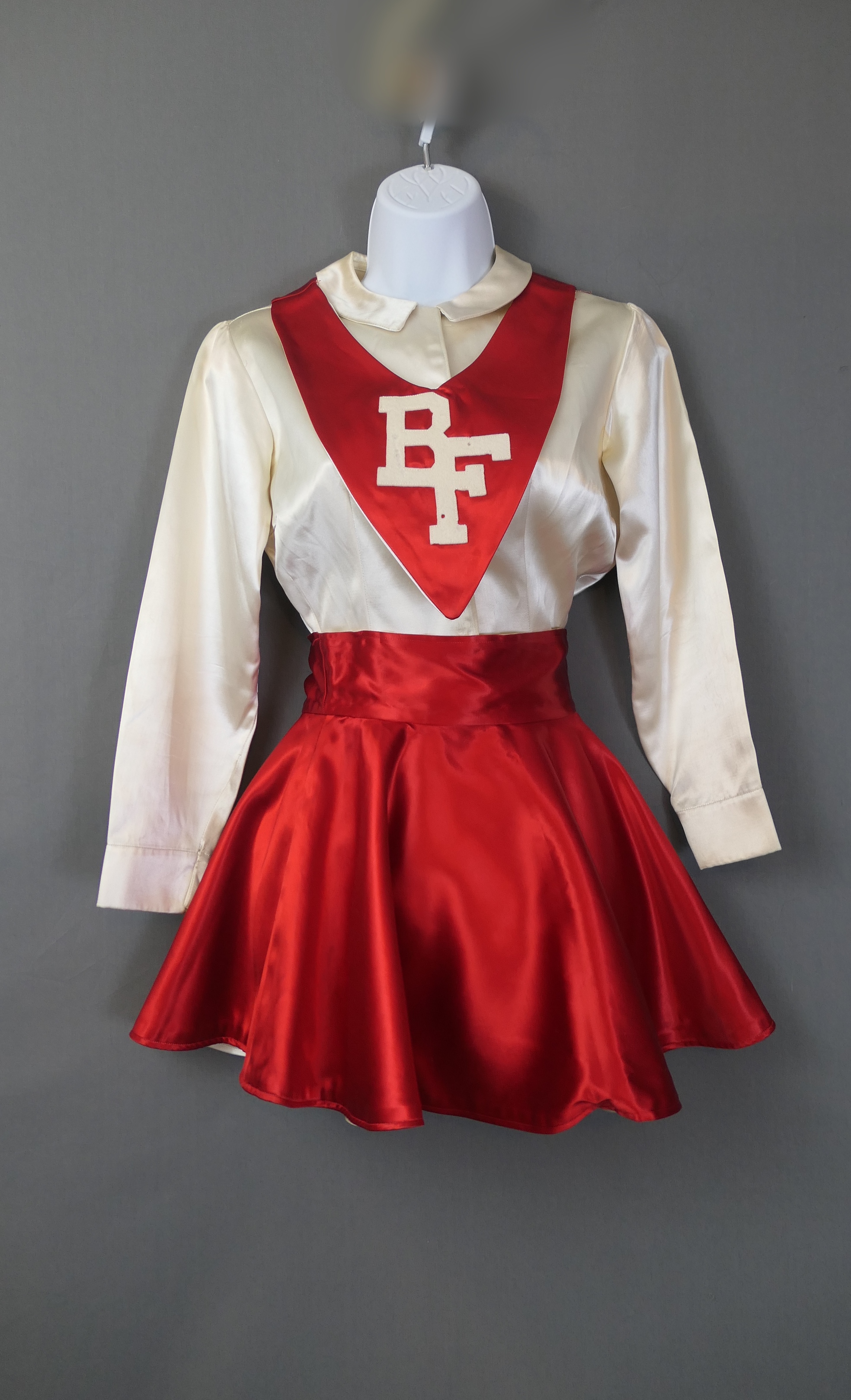 Vintage 1950s Majorette Uniform, Red & White Satin, Blouse