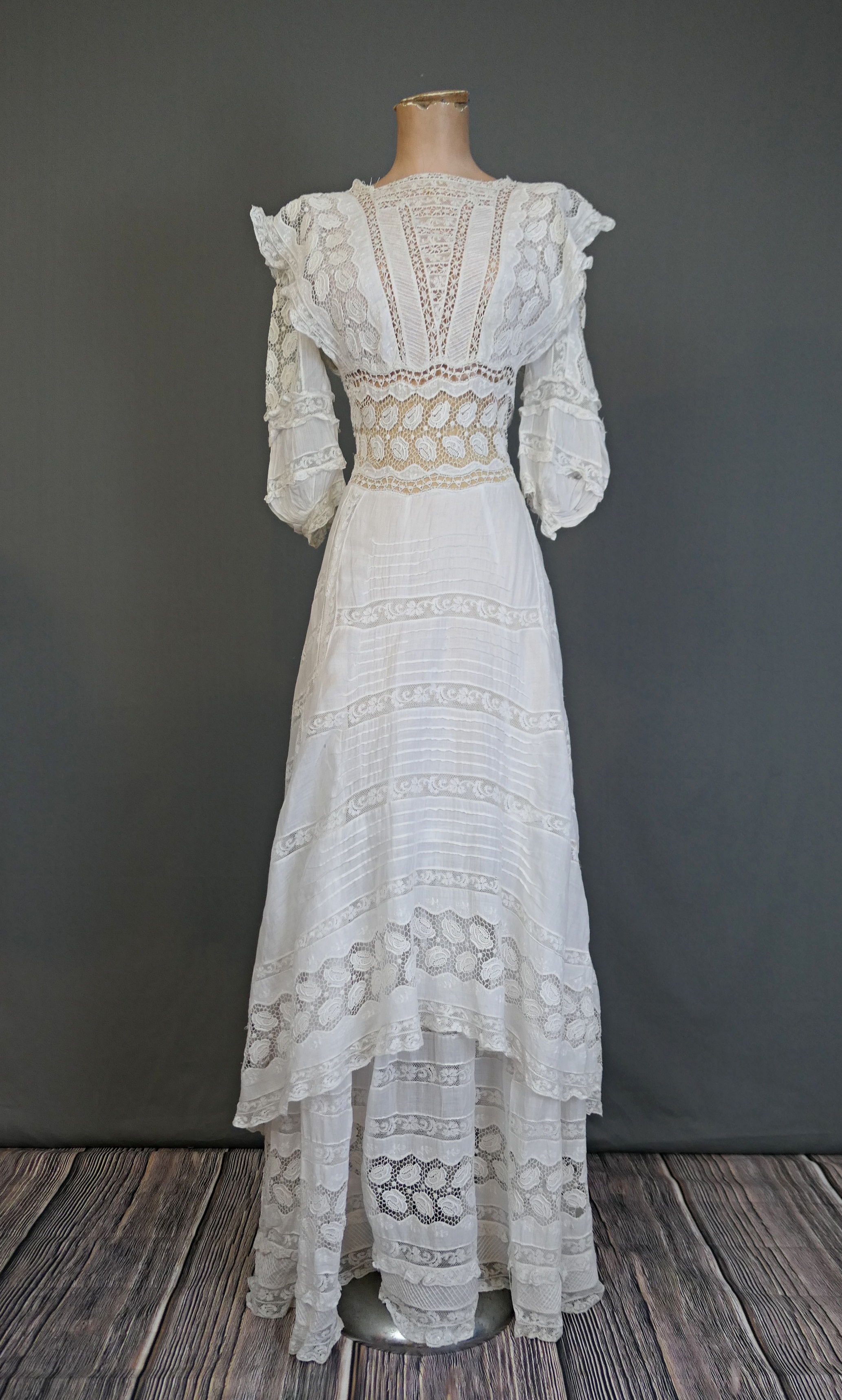 ◎Edwardian White Dress Cotton and Lace Antique Edwardian White Cotton Lace Dress | Size Small