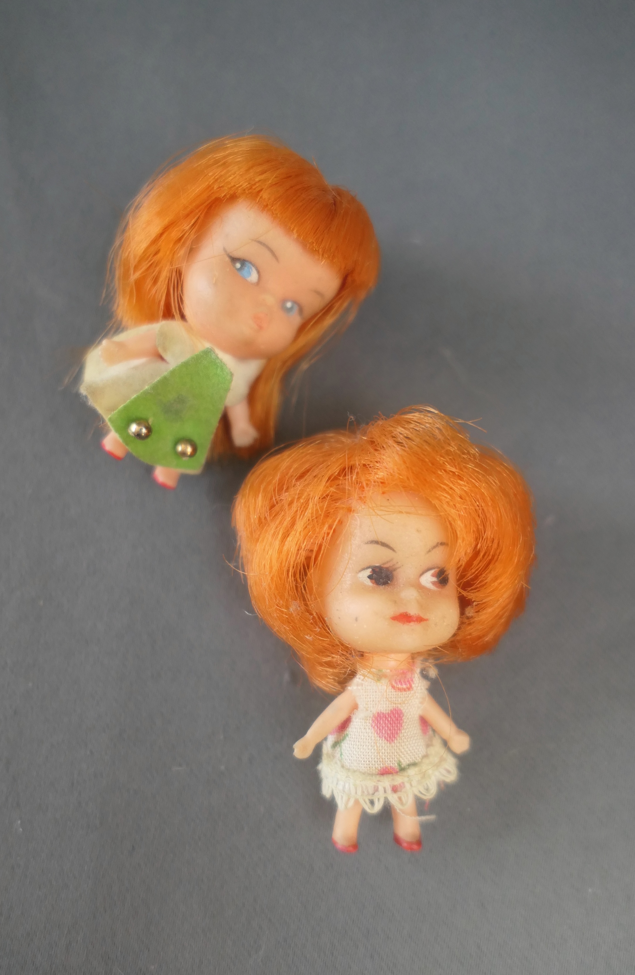 2 Vintage Tiny Dolls with Orange Hair, 1960s, 2 inches, Kiddle Copycats