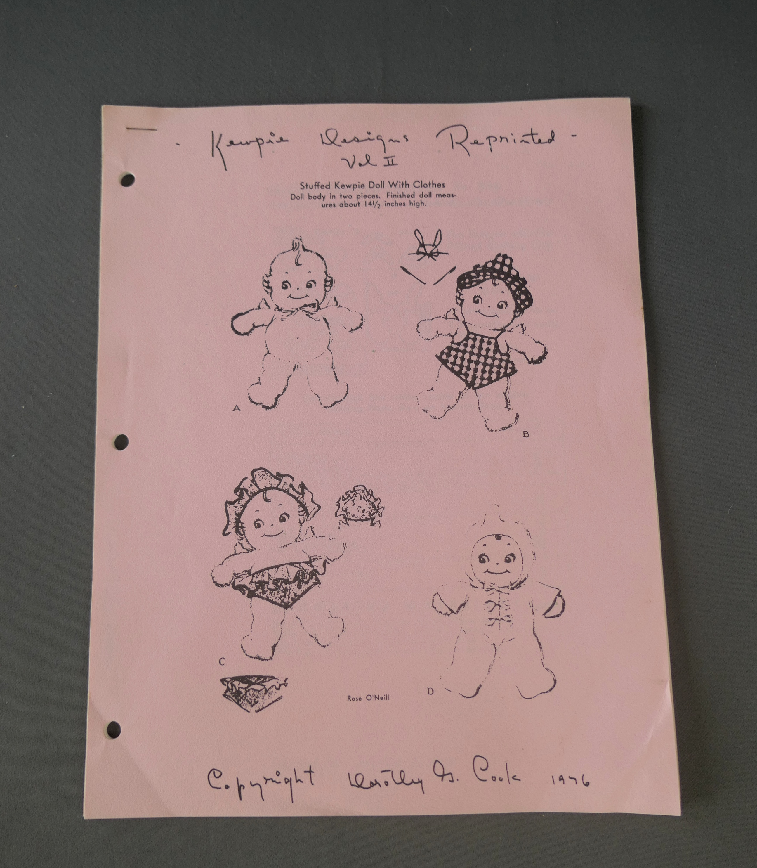 Vintage Pattern for Cloth Kewpie Doll with Clothes, 1970s Photocopy of McCalls #346