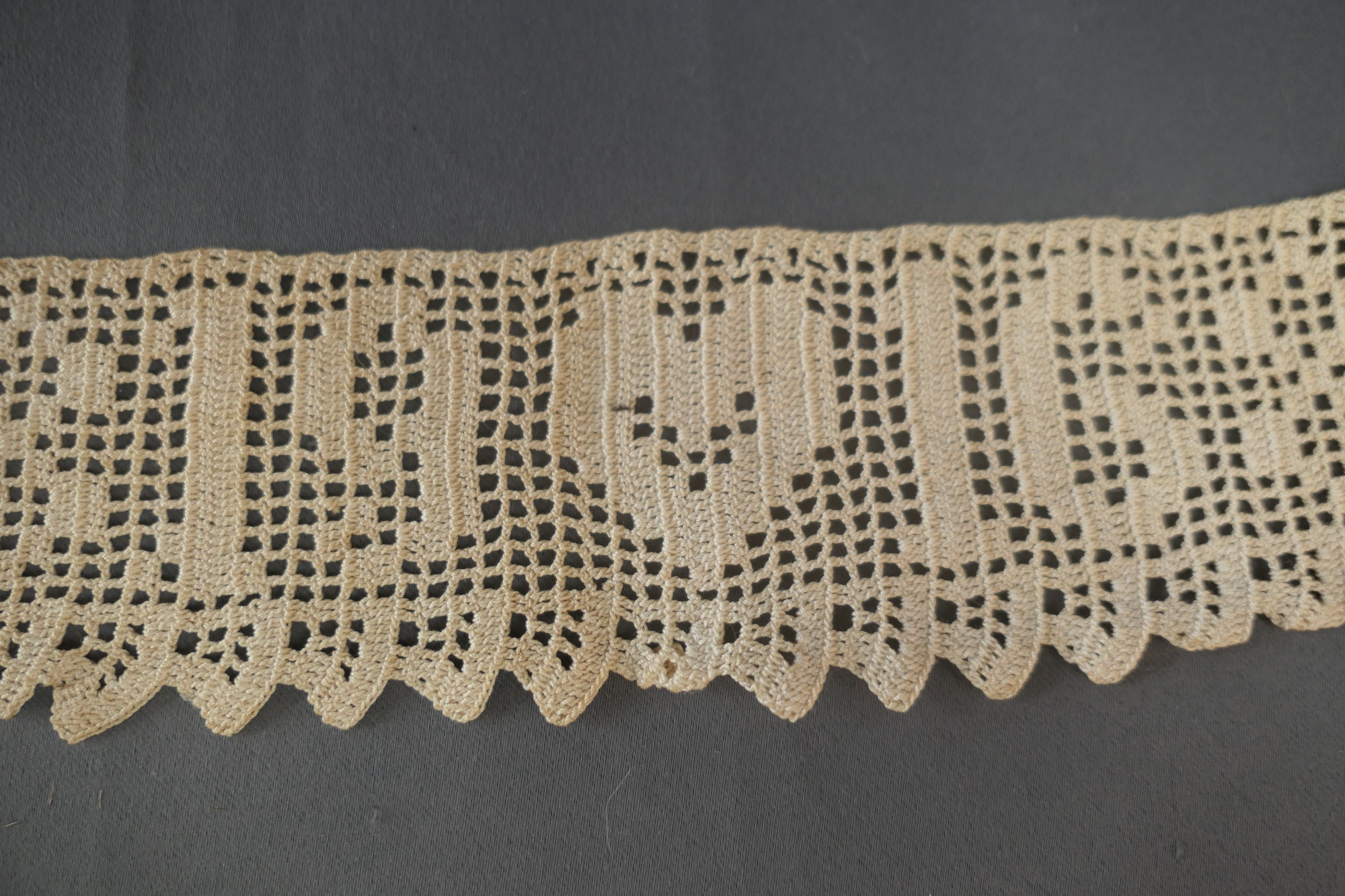 Antique Handmade Crochet Lace Trim with year 1916 and a Heart, Dress Trim