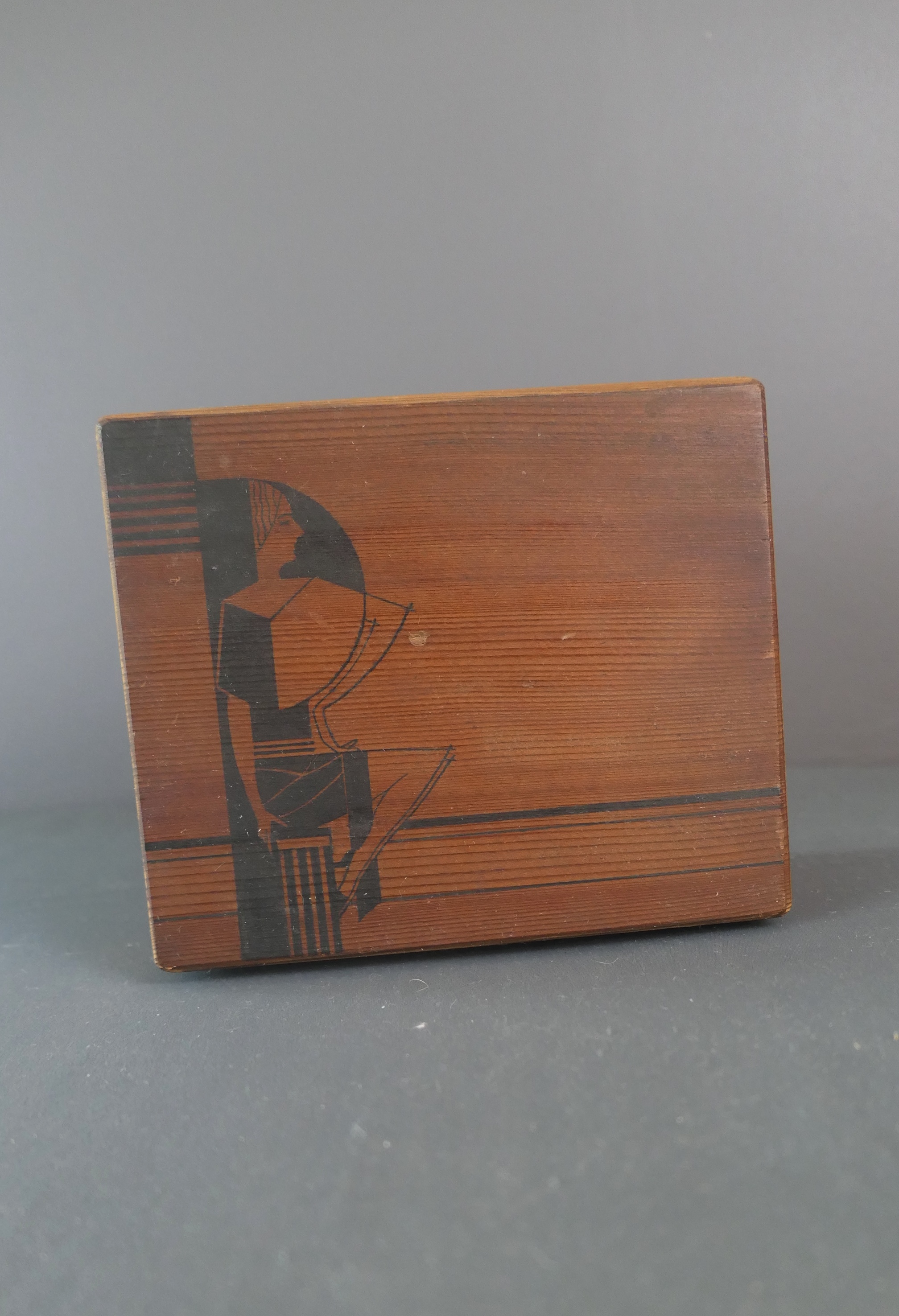 Vintage Wooden Cigar Box 1930s Art Deco Lady 7x6 inches, Brook's & Co's Exceptional Tebson