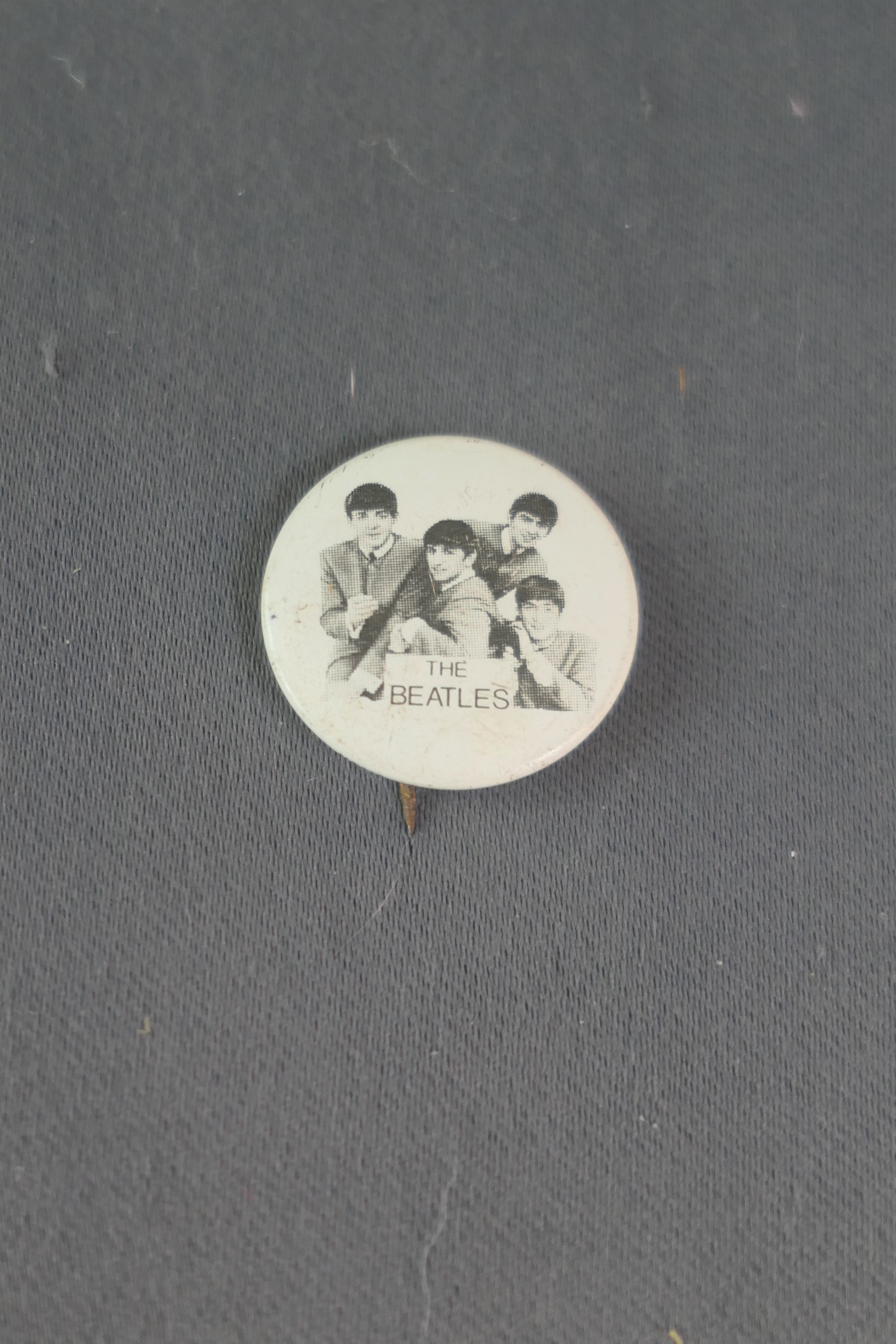 Vintage 1964 Beatles Button Pin by NEMS ENT., 1 inch, Black & White Original