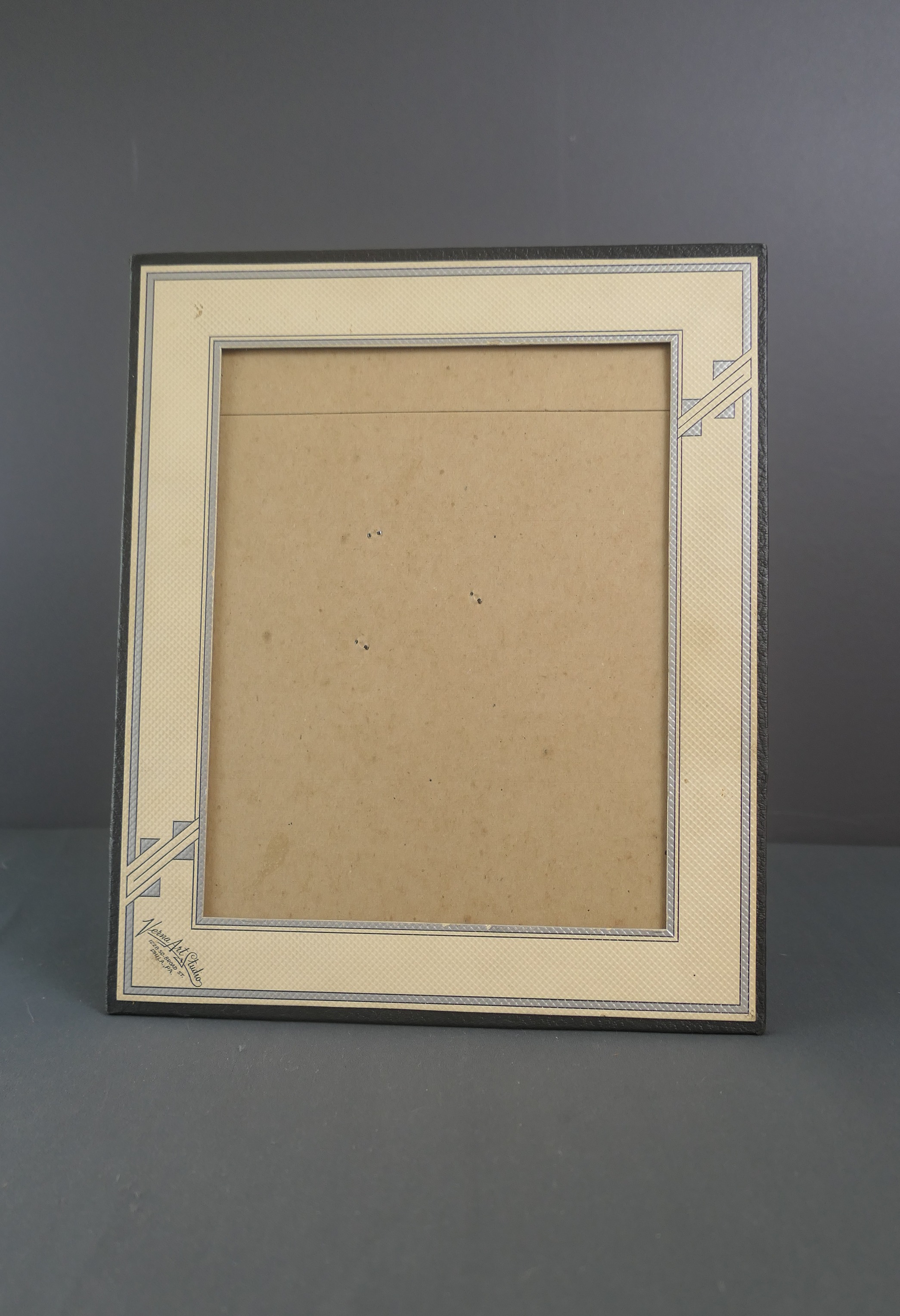 Vintage Art Deco Picture Portrait Frame 1930s, Black and Silver, Stand or Hang, Cardboard, approximately 10x12 inches