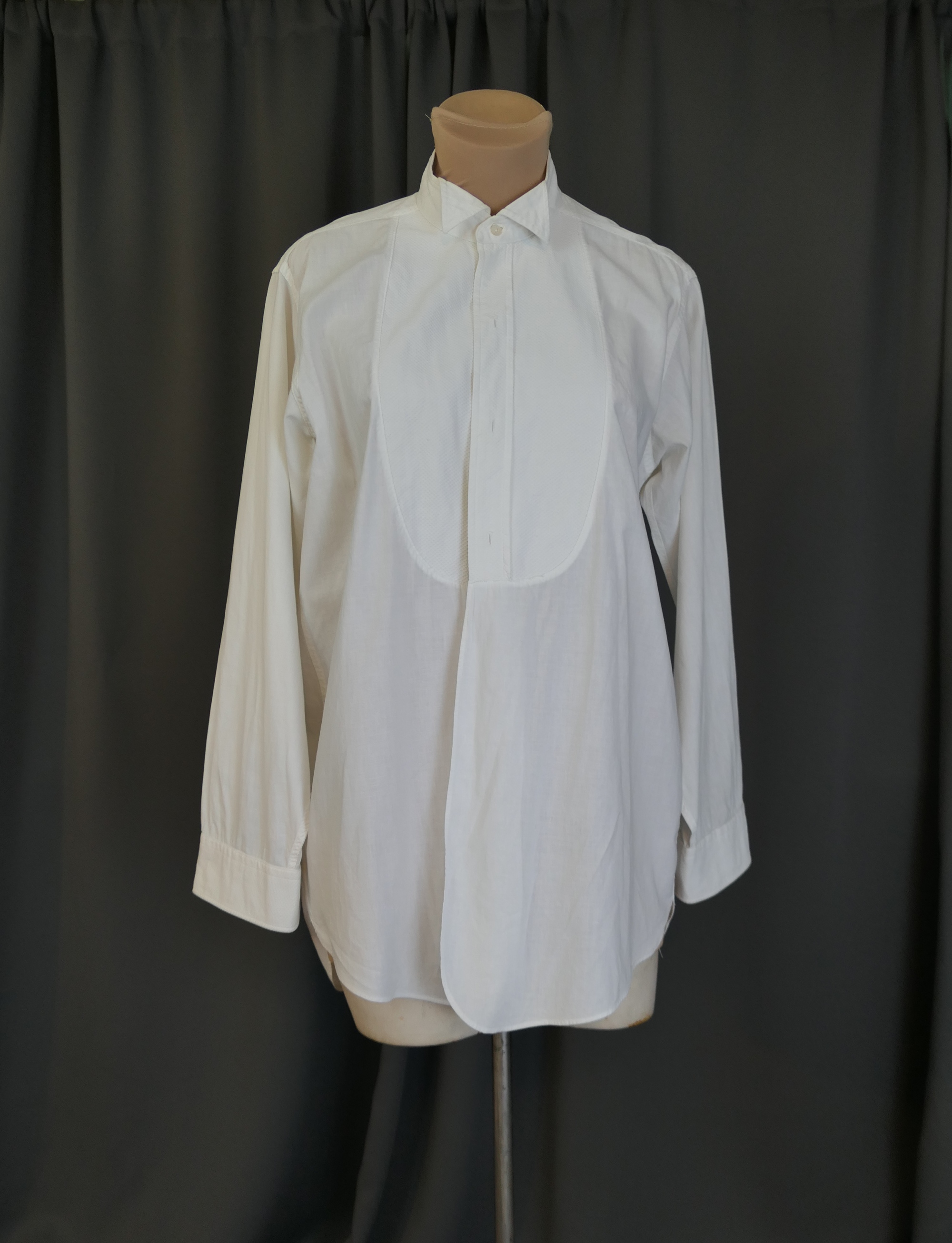 Vintage White Cotton Tuxedo Dress Shirt for Men, 1960s, 44 inch chest, Pique Bib, Stud Buttons