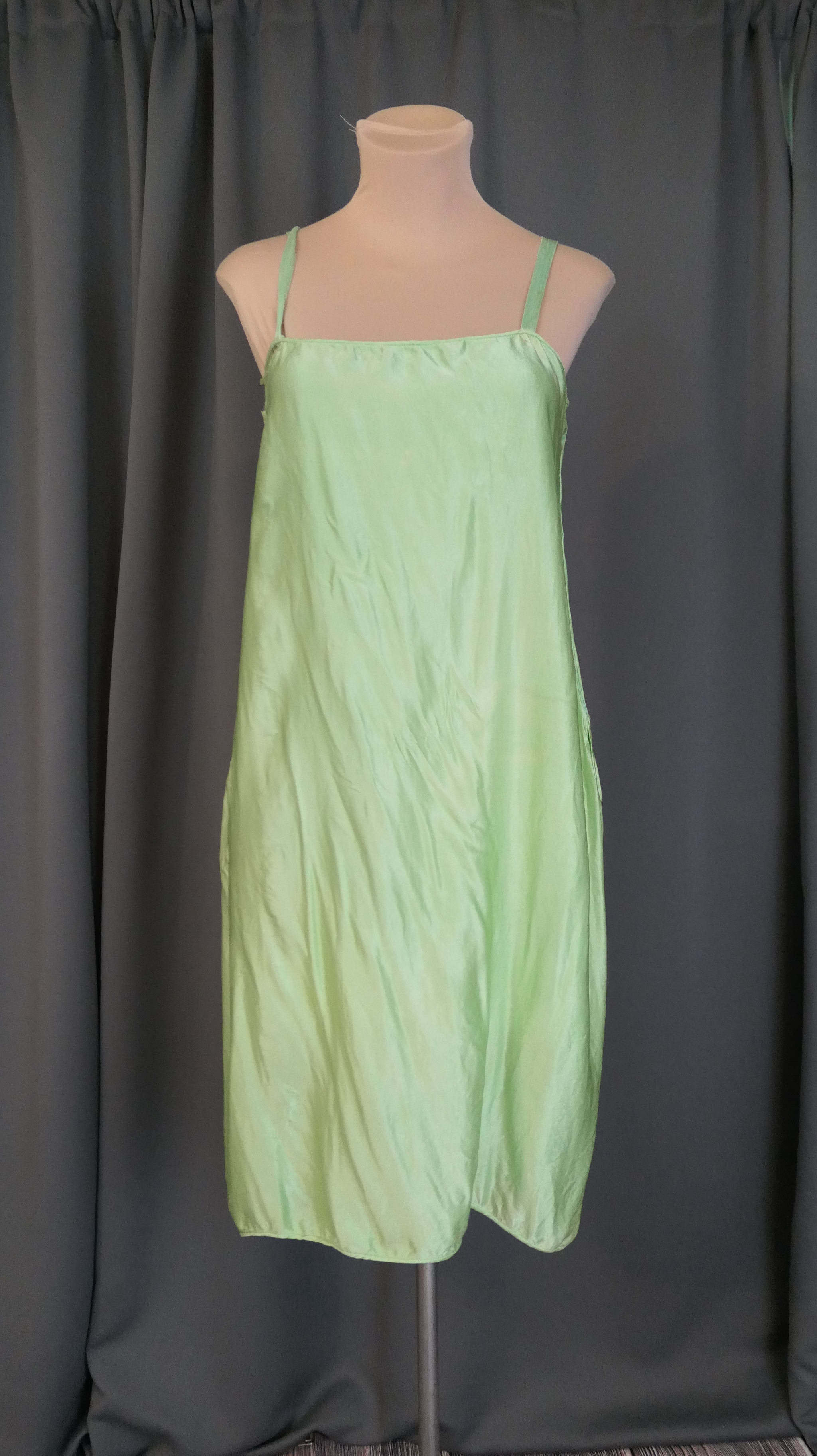DAMAGED 1920s Nile Green Silk Chemise Slip, 34 bust, Flapper Lingerie, Study, Display, Cutter