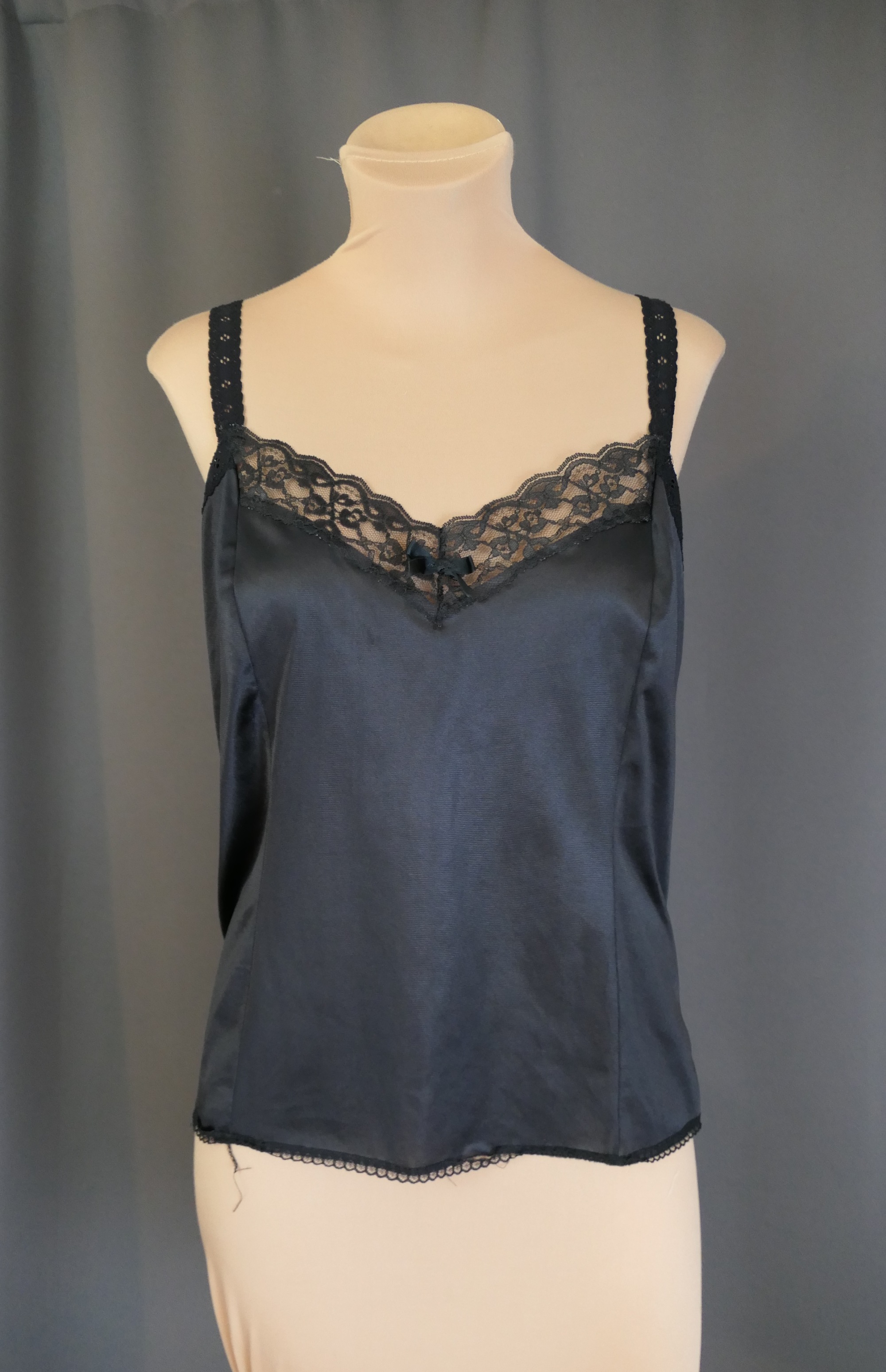 Vintage Black Camisole with Stretch Lace Straps, 38 bust 1980s