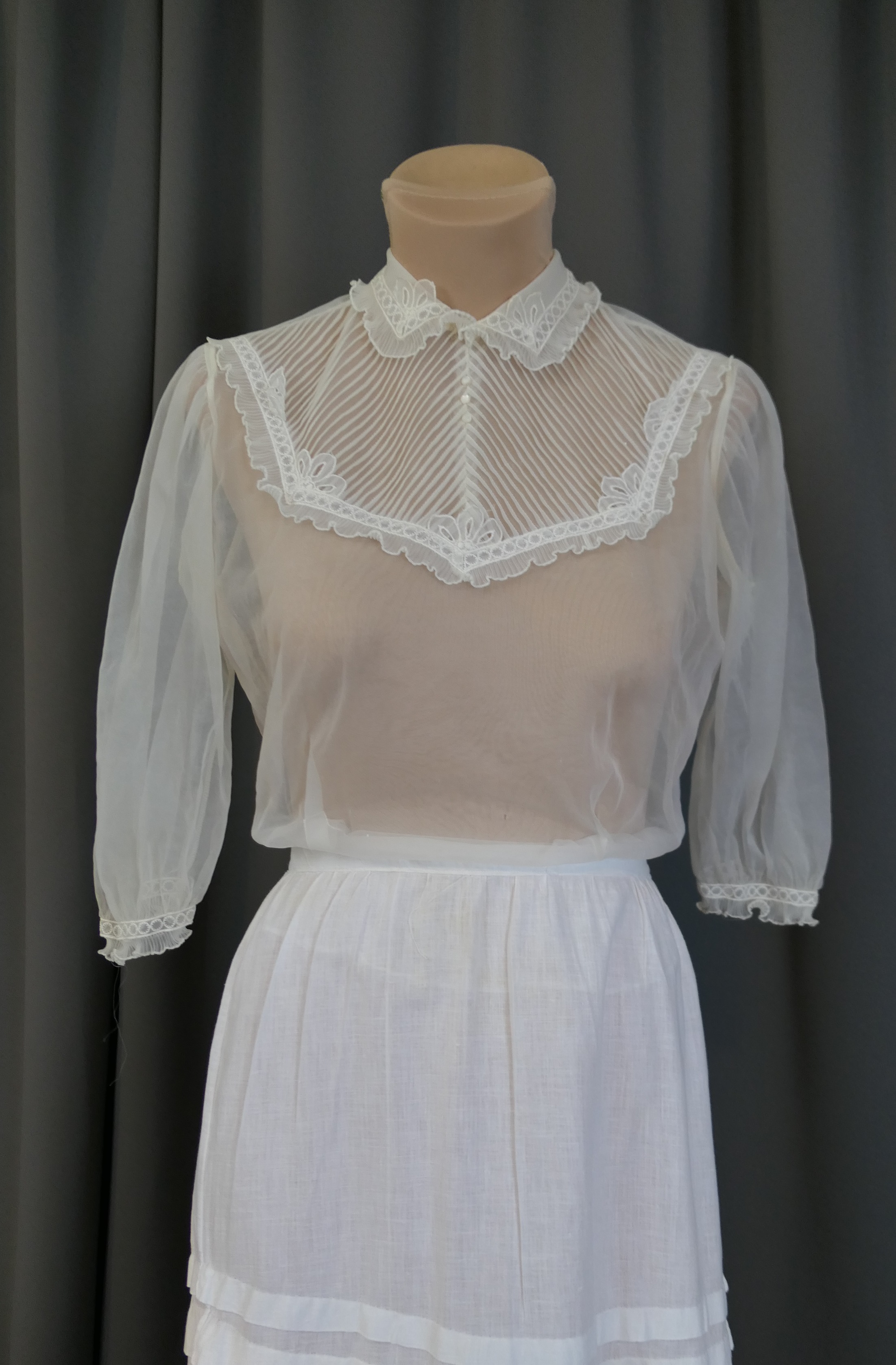 Vintage 1950s Sheer Nylon Blouse, 36 bust, Buttons down the back, some issues