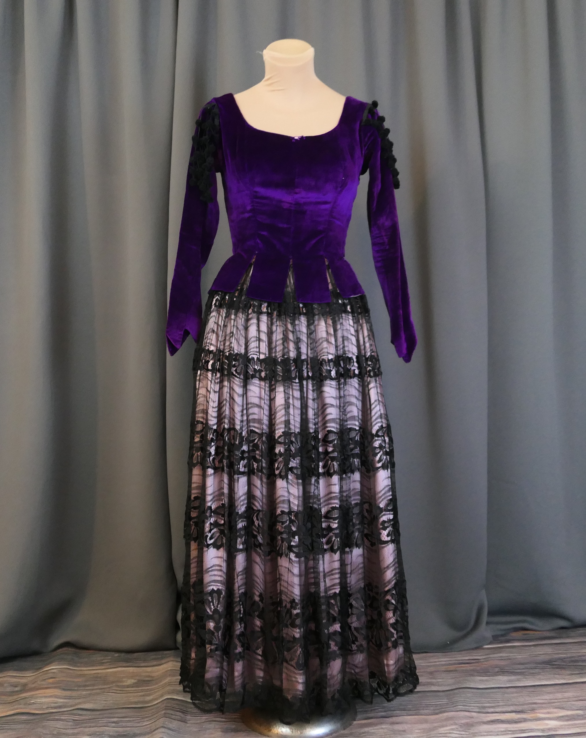 black lace purple dress Gothic Black and Purple Lace Wedding Dress with Keyhole Back