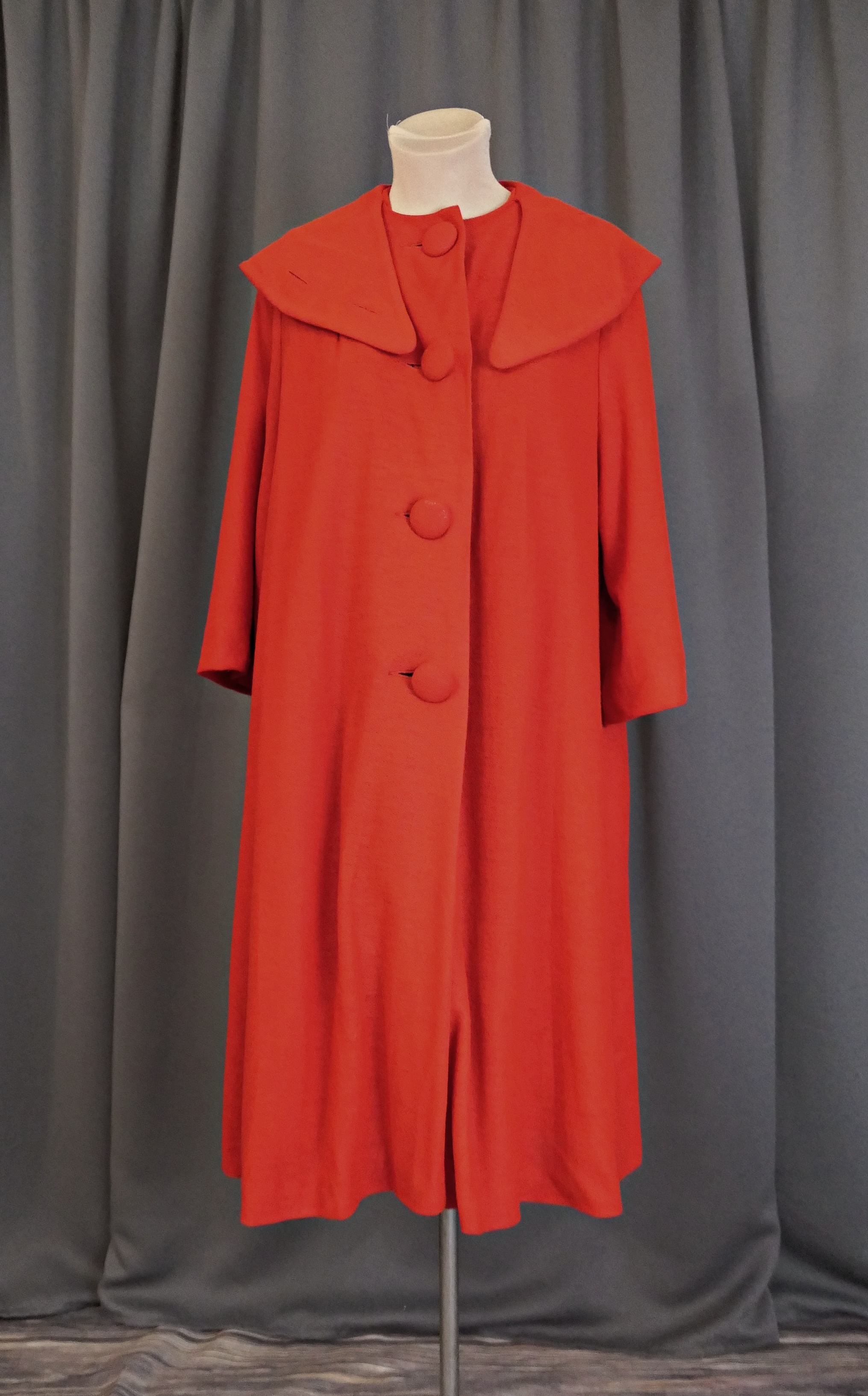 Vintage 1950s Red Coat, Lightweight Woven Wool with Big Buttons, 44 bust
