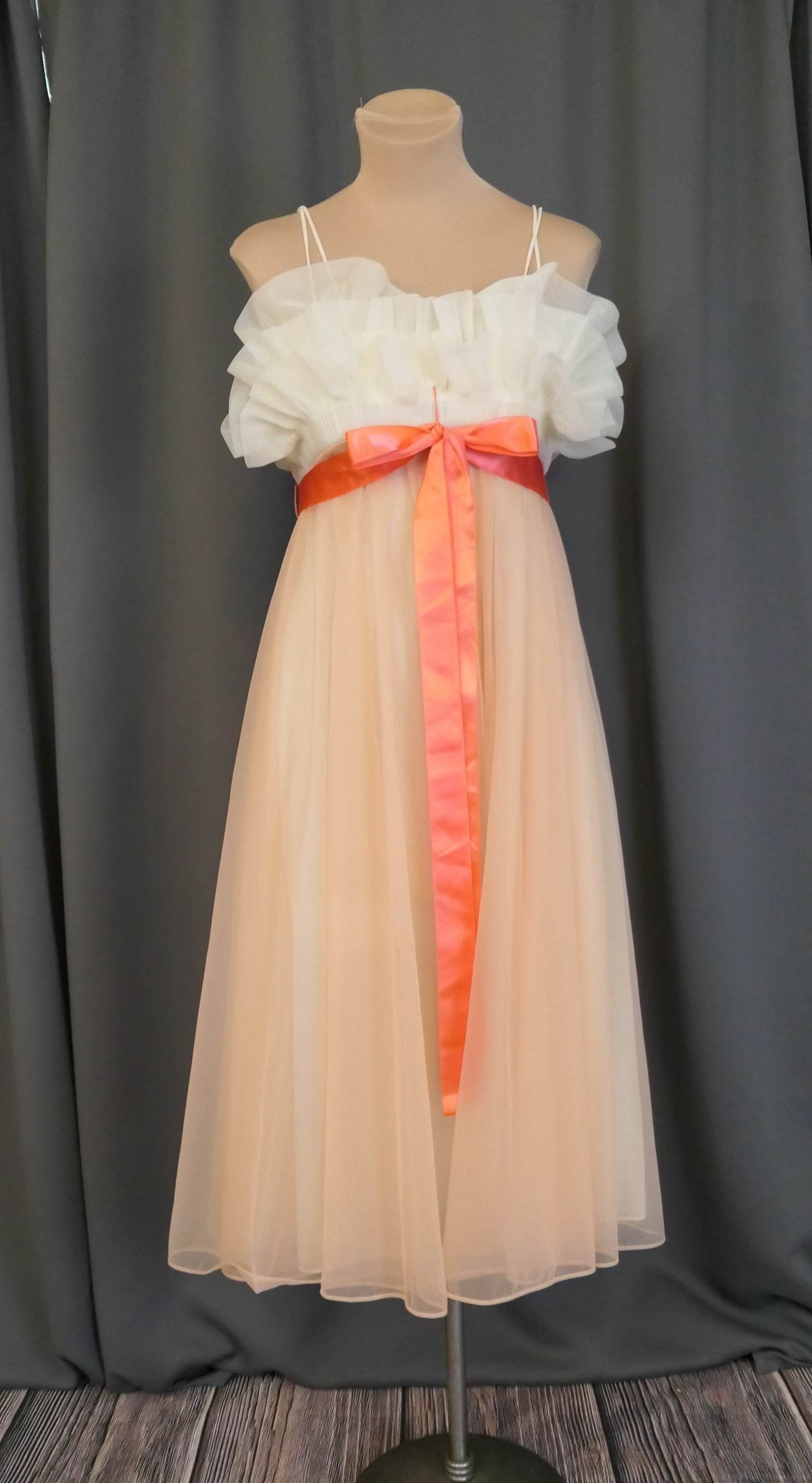 Vintage Vanity Fair Ruffled Nightgown, 1950s 2 Layer Ivory & Sheer Peach, 34 Bust, Negligee Peignoir