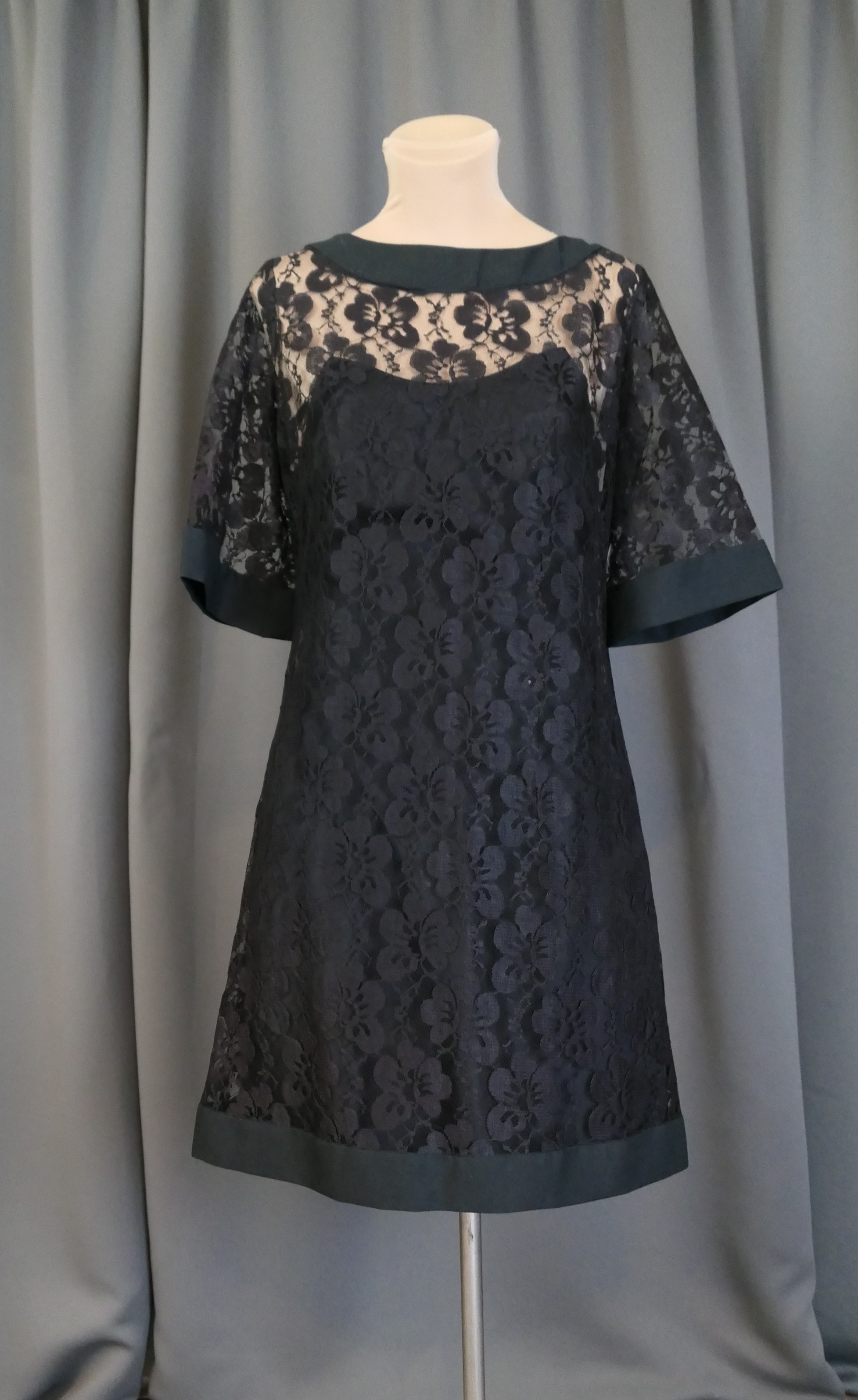 Vintage 1960s Black Lace Dress with Strapless slip, 36 bust