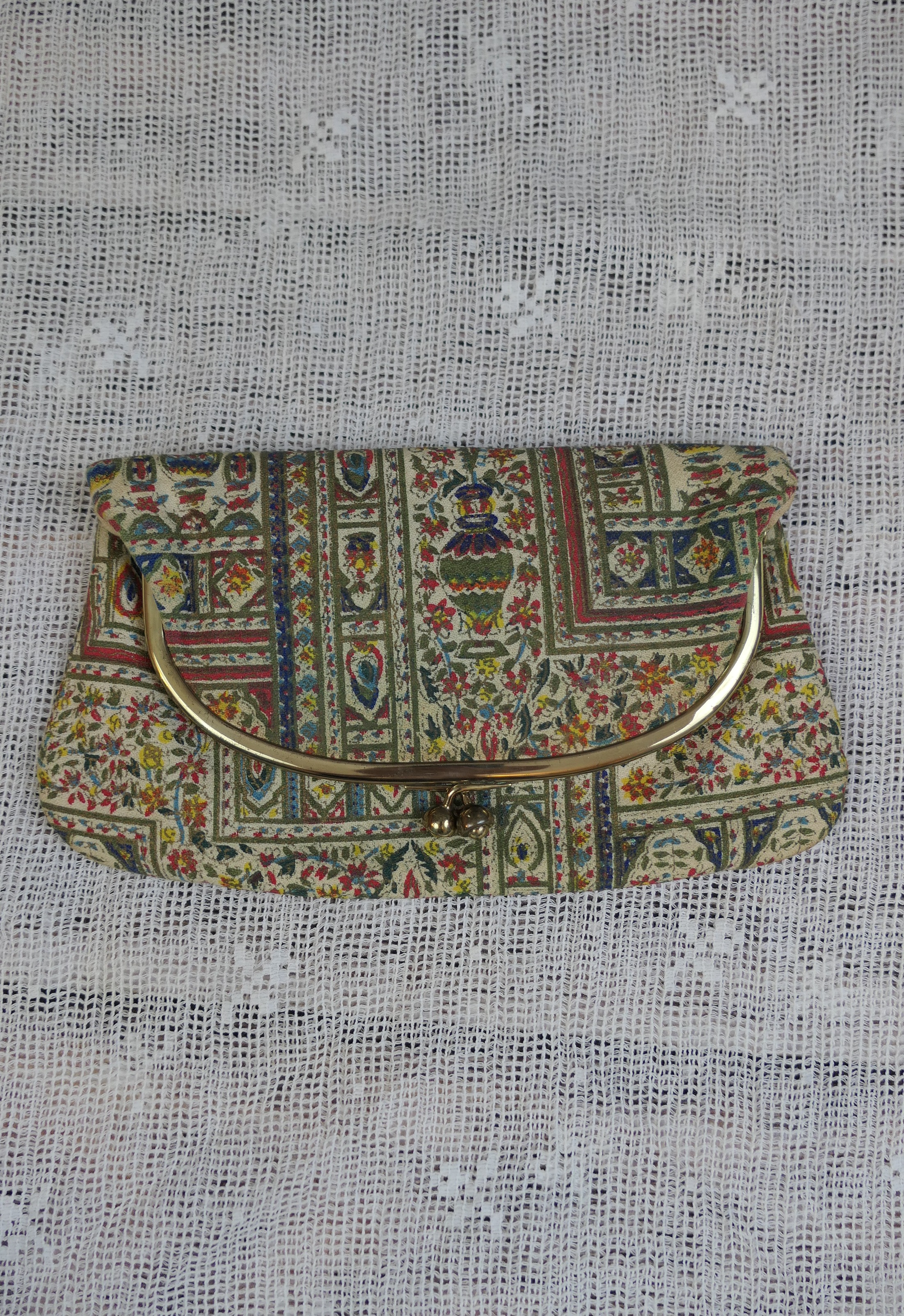 Vintage Screen Print Clutch Purse 1950s 1960s, Folded Ingber Bag