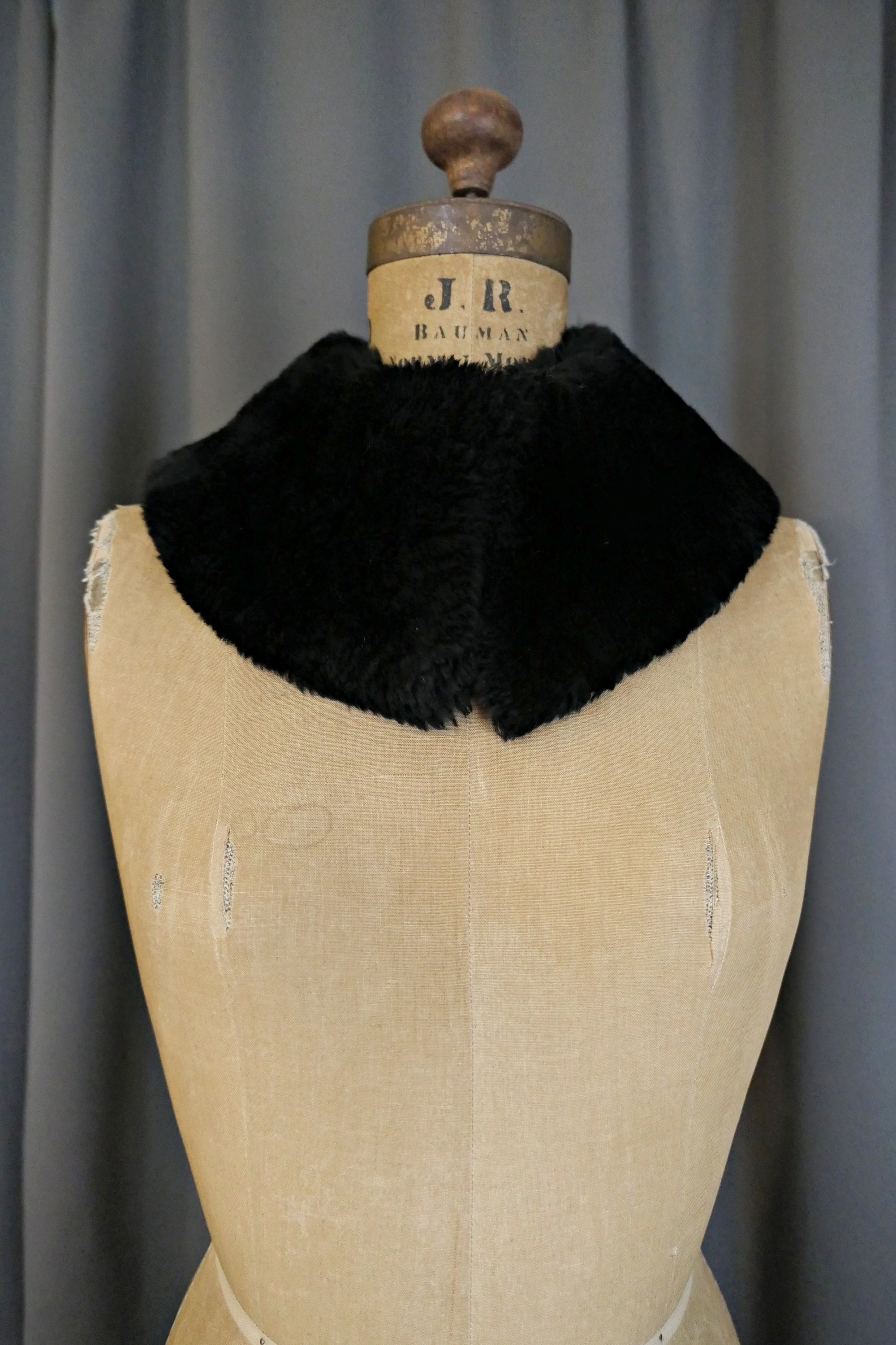 Vintage Black Fur Collar for Coat, Thick Mouton, Stand up or Flat 1960s