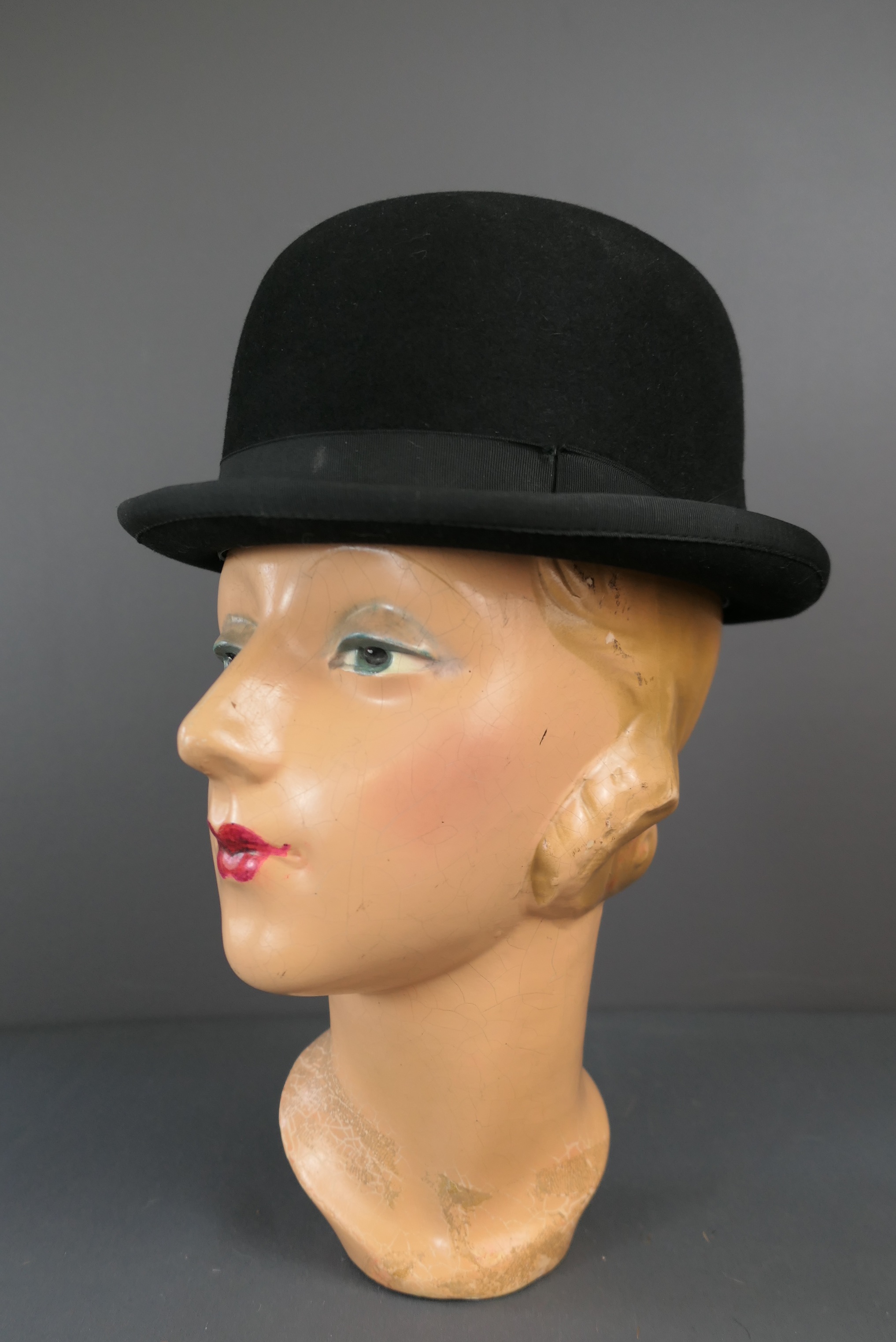 Vintage Black Felt Derby Style Riding Hat 1970s 22 inch head