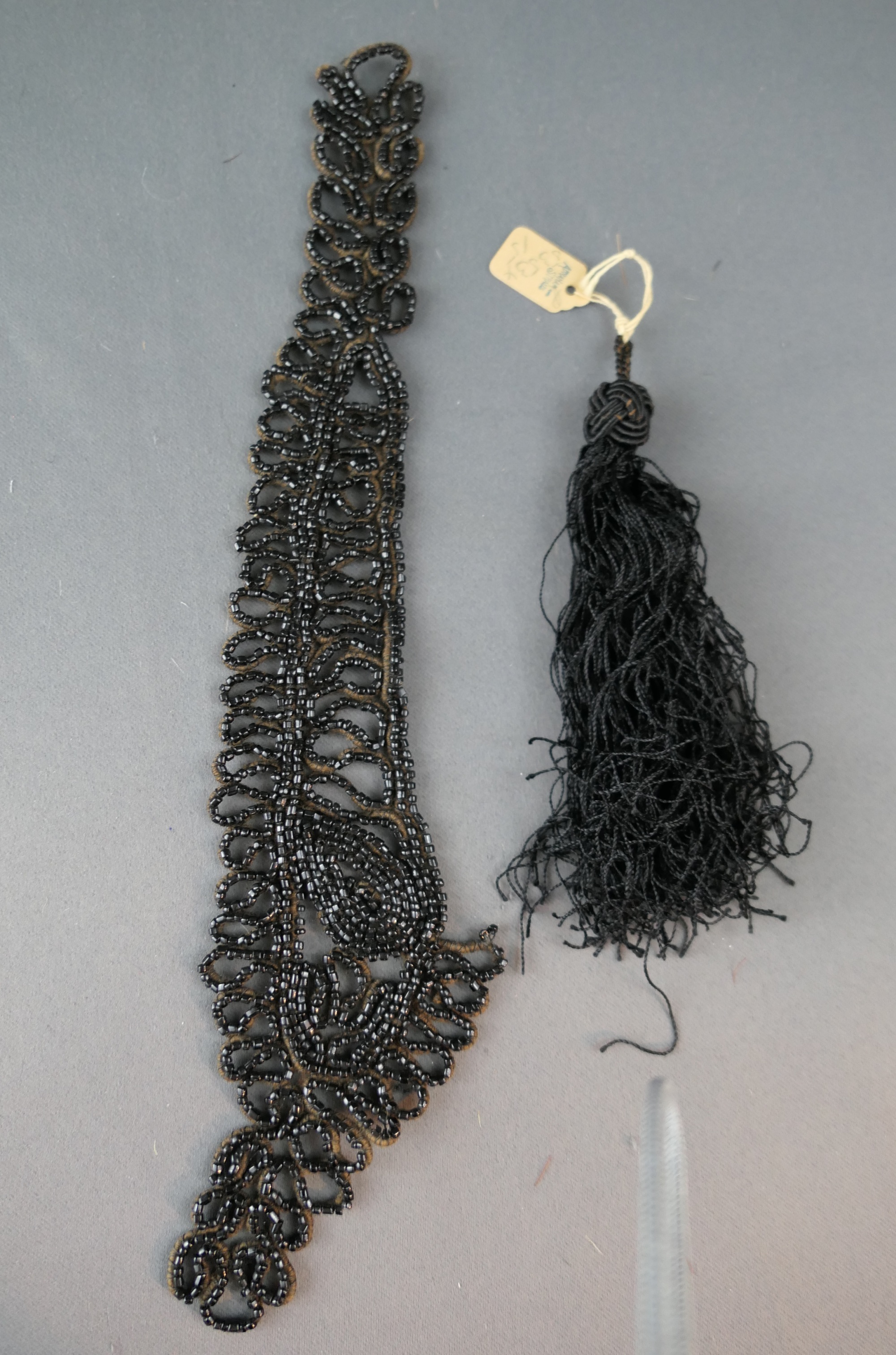 Vintage Dress Trims, Victorian Beaded Trim and Silk Tassel, 1800s Antique