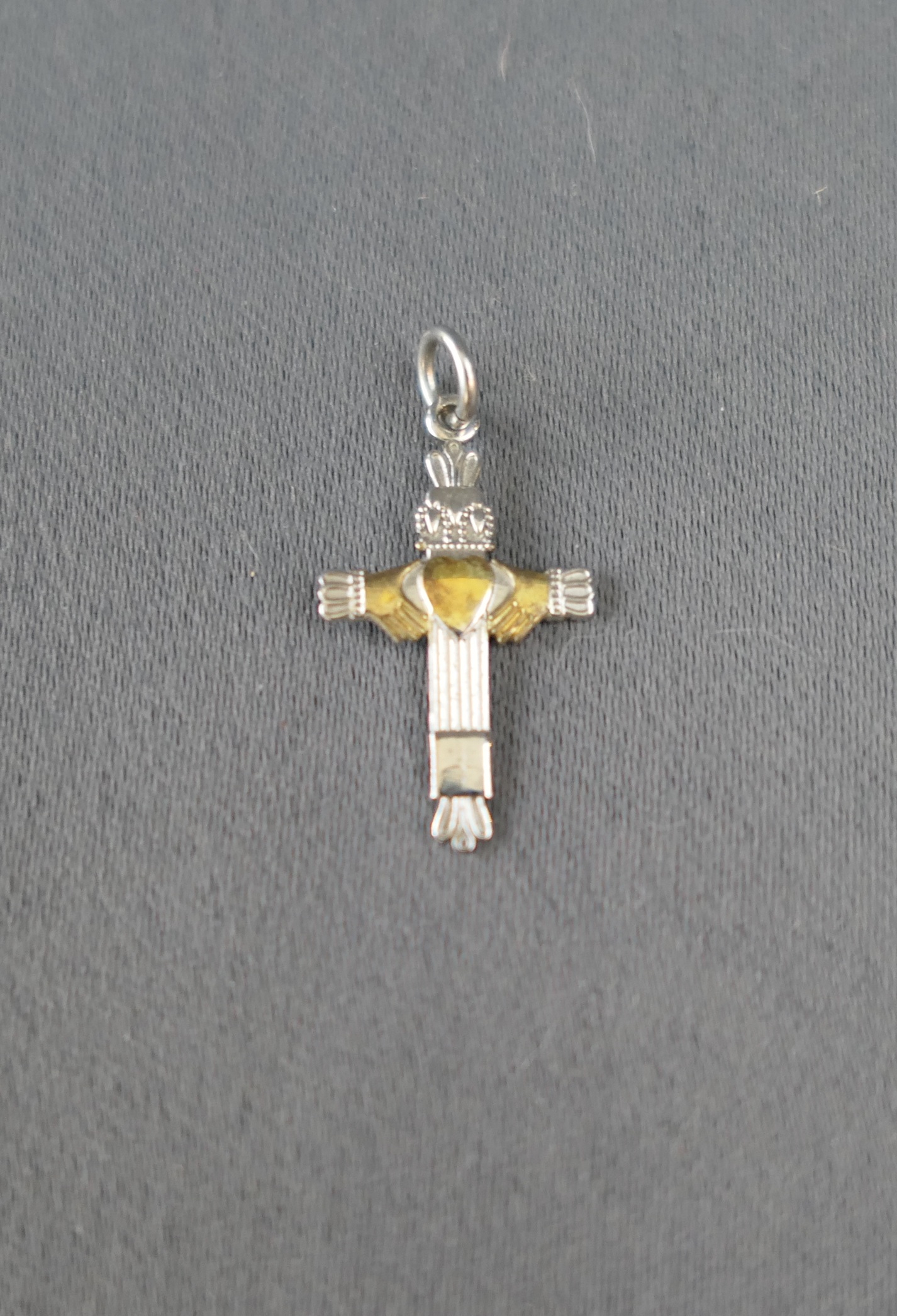 Vintage Claddagh Sterling Cross Pendant, 7/8 inch
