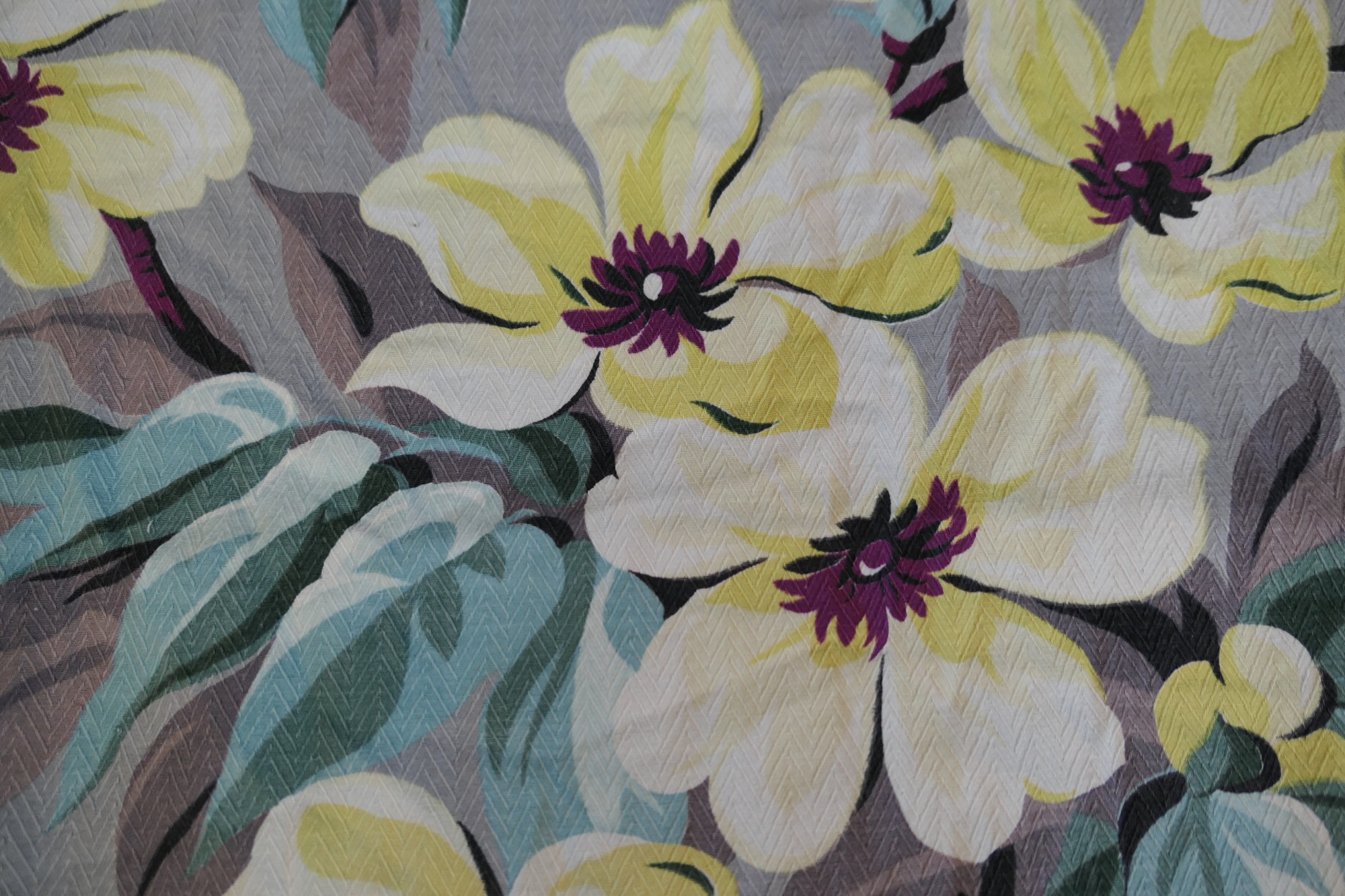 Vintage 1940s Fabric Barkcloth Era Drapery Decorator Pillow, Tropical Floral 34x24  inches