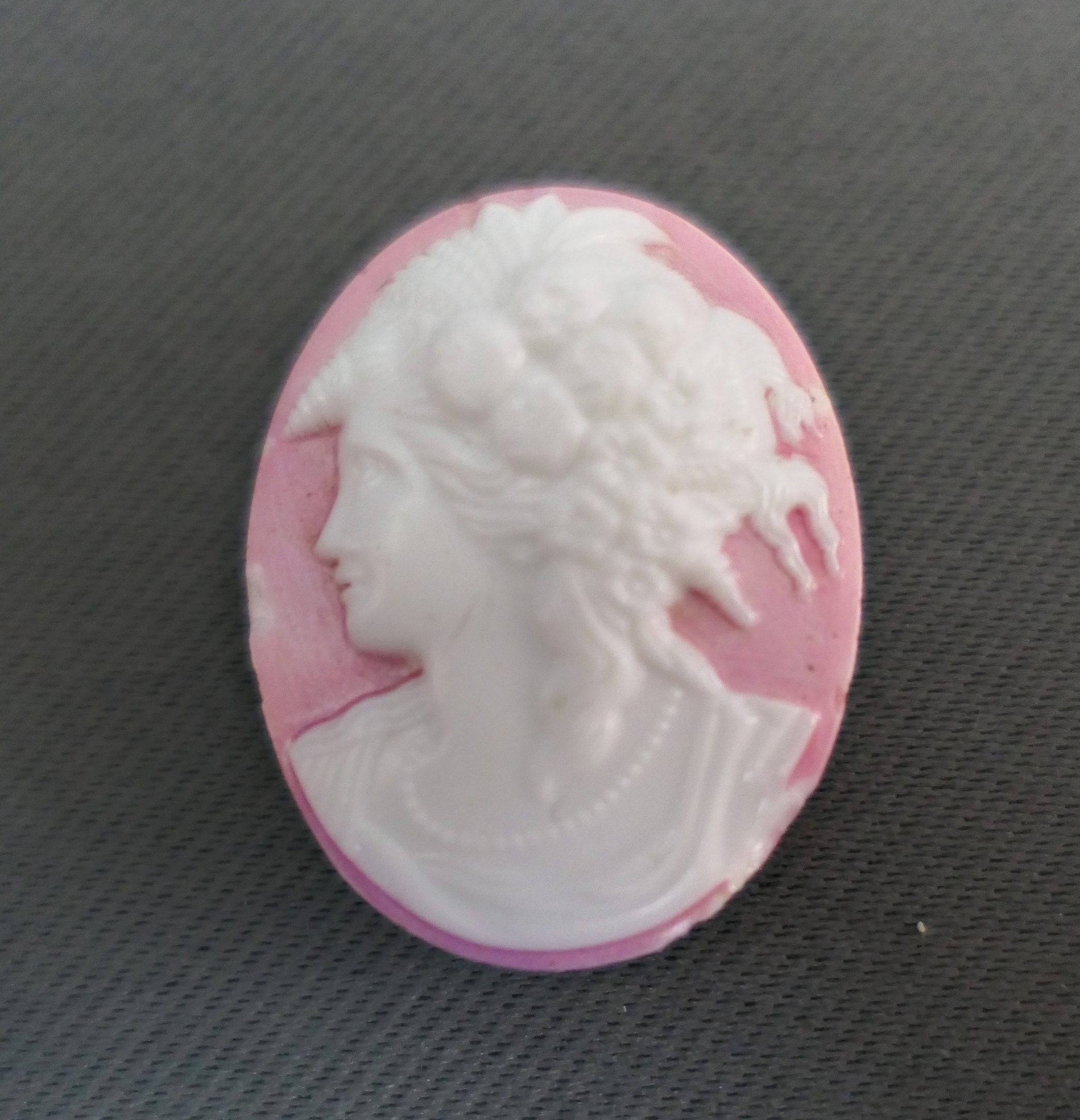 Vintage Carved Lady Cameo, Pink & White Shell, unmounted