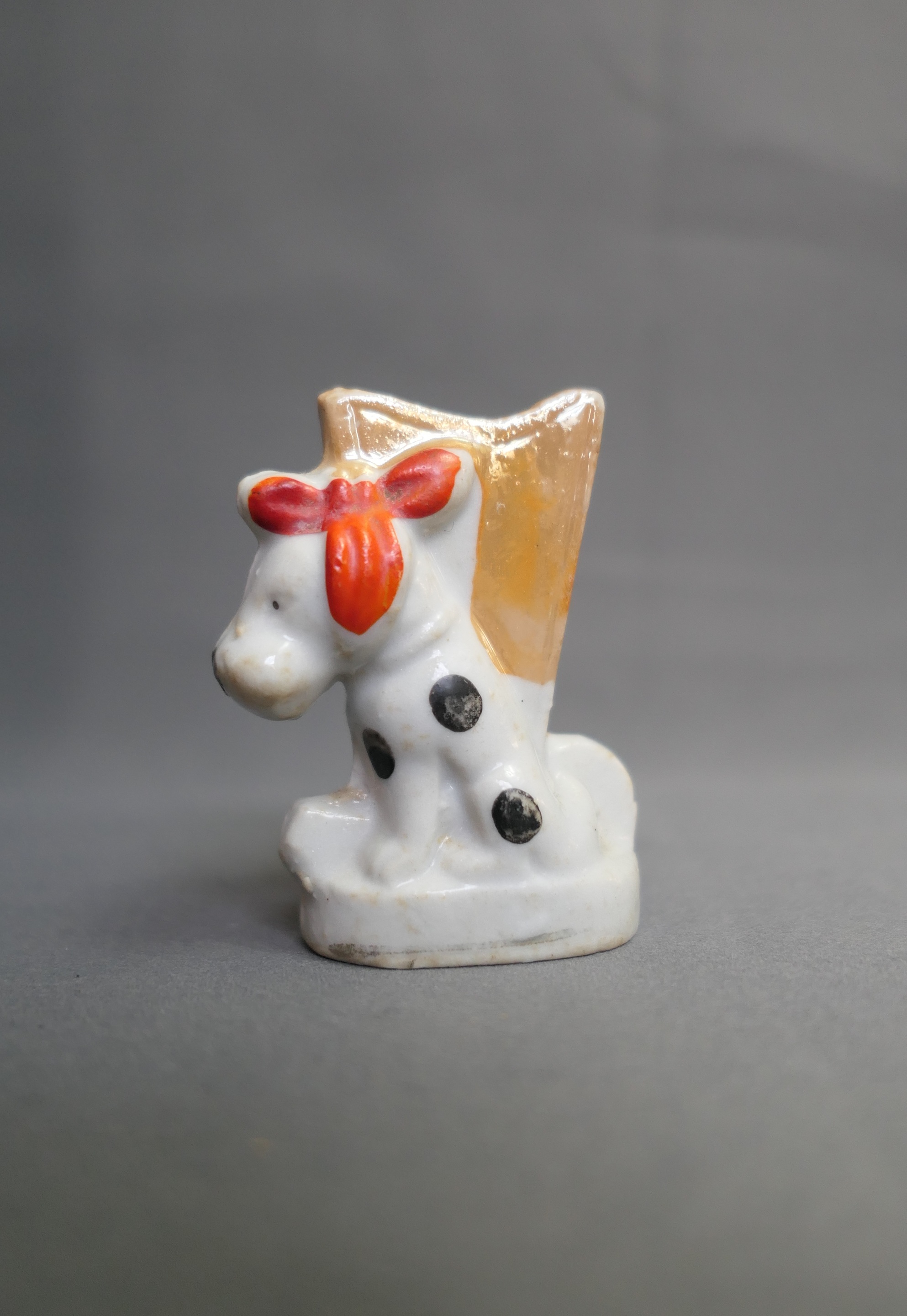 Vintage Dog with Toothache & Bandage, Tiny Vase Figuring, 1920s 1930s Japan, 2-1/4 inches