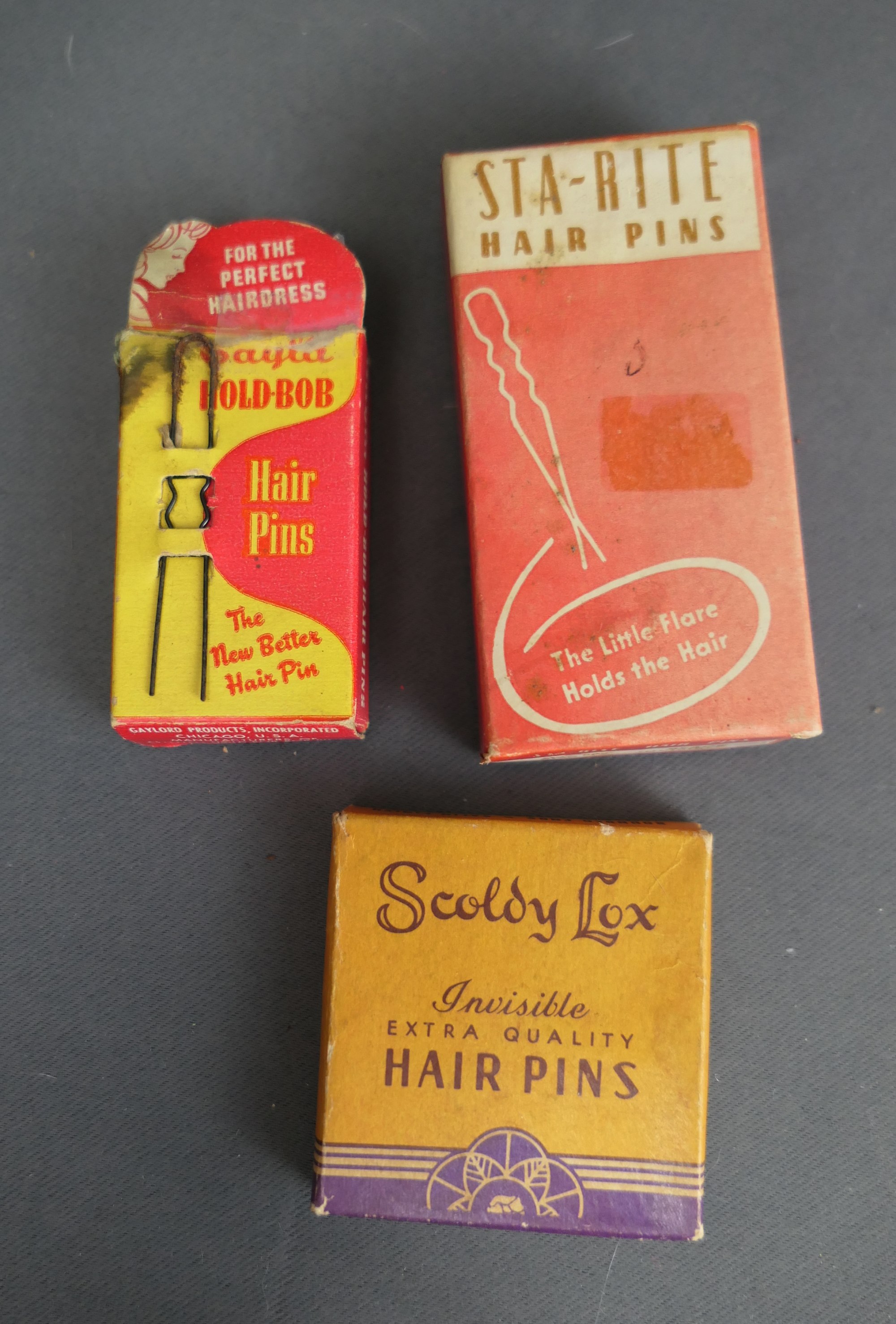 3 Boxes of Vintage Bob Hair Pins, 1940s Styling, assorted styles and size