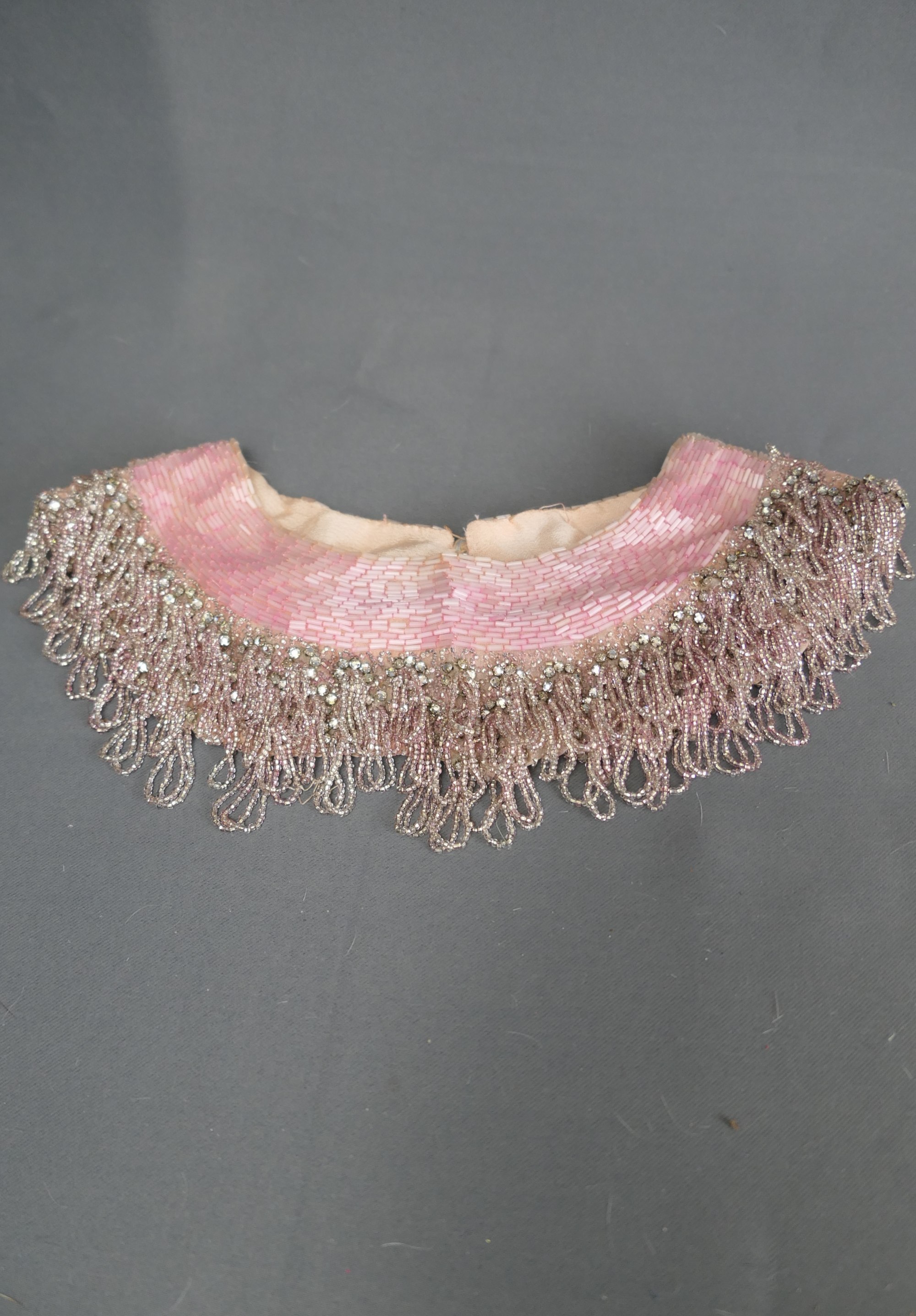 Vintage Heavily Beaded Pink Collar from Dress, 1960s, Loops and Rhinestones