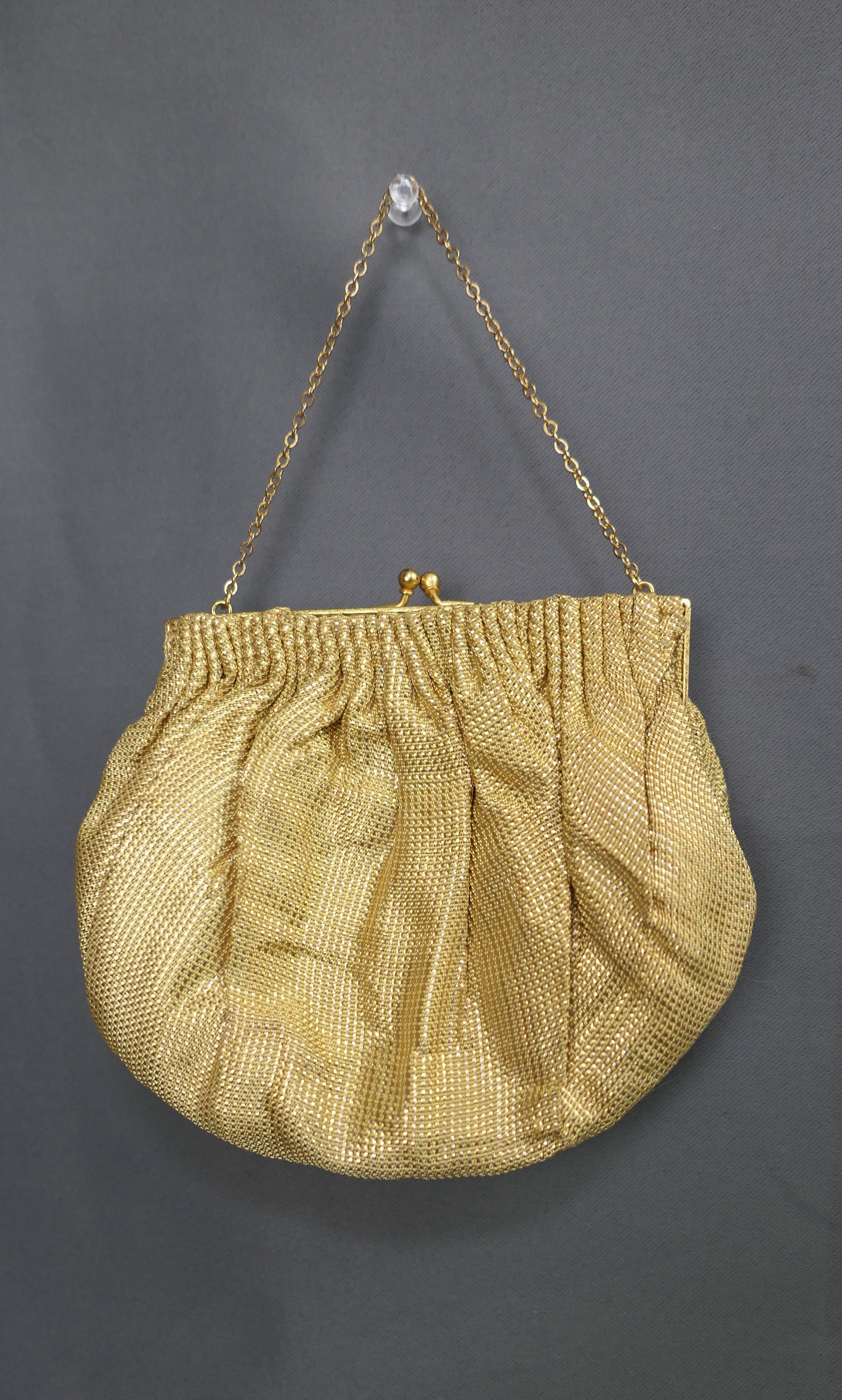 Vintage Gold Evening Wrist Purse, 1950s Small Fabric Party Bag